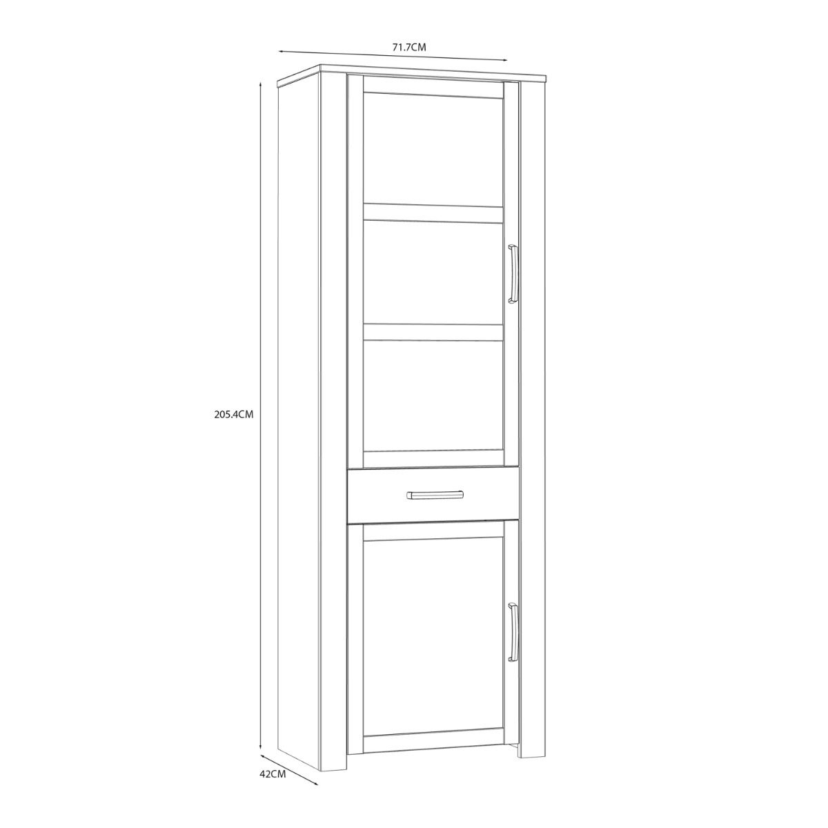 Wooden Display Cabinet Narrow With 2 Doors 1 Drawer And LED Lights - Bohol