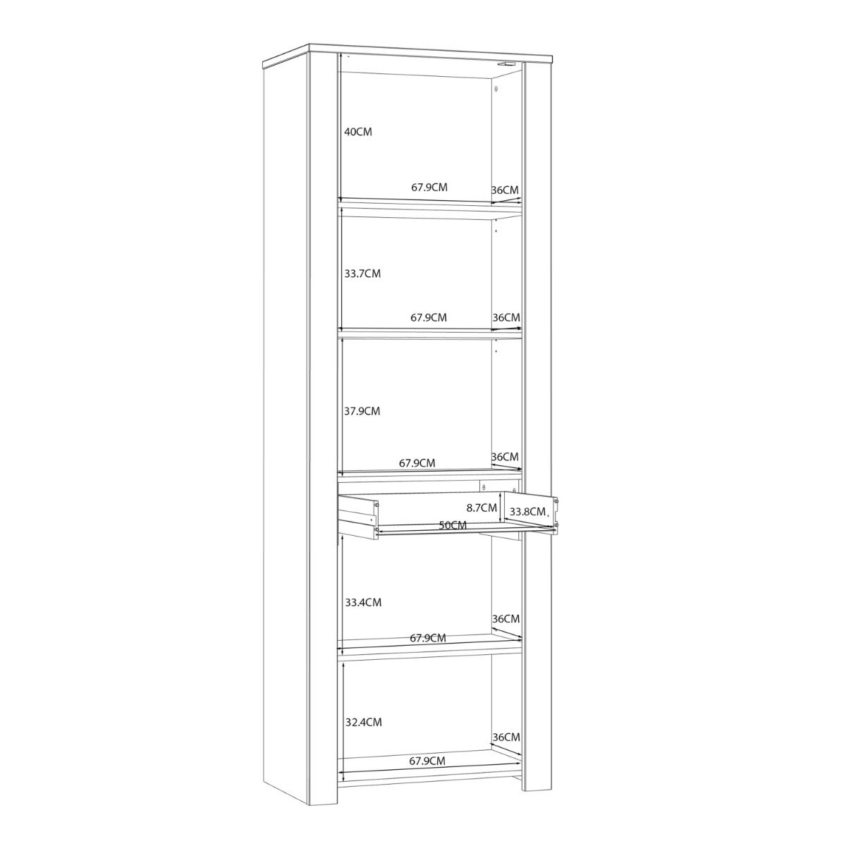 Wooden Display Cabinet Narrow With 2 Doors 1 Drawer And LED Lights - Bohol