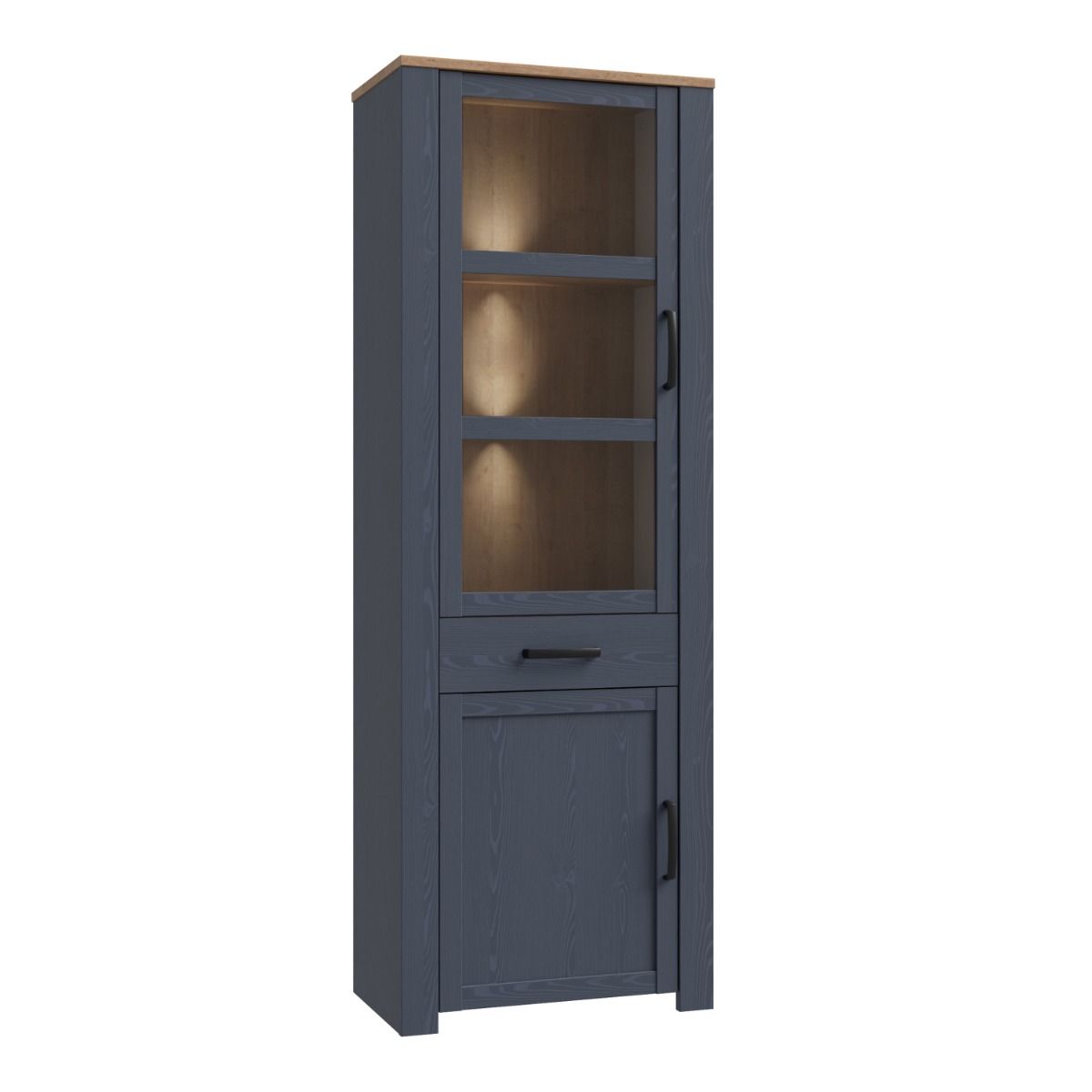 Wooden Display Cabinet Narrow With 2 Doors 1 Drawer And LED Lights - Bohol