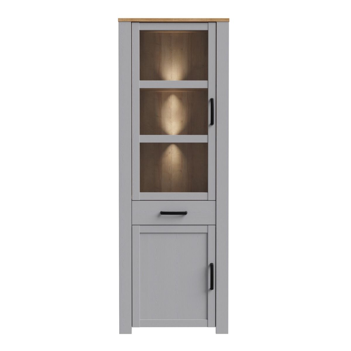 Wooden Display Cabinet Narrow With 2 Doors 1 Drawer And LED Lights - Bohol
