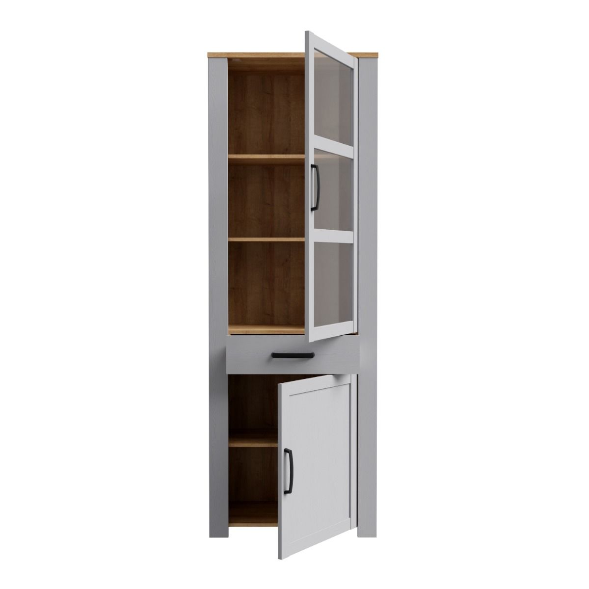Wooden Display Cabinet Narrow With 2 Doors 1 Drawer And LED Lights - Bohol