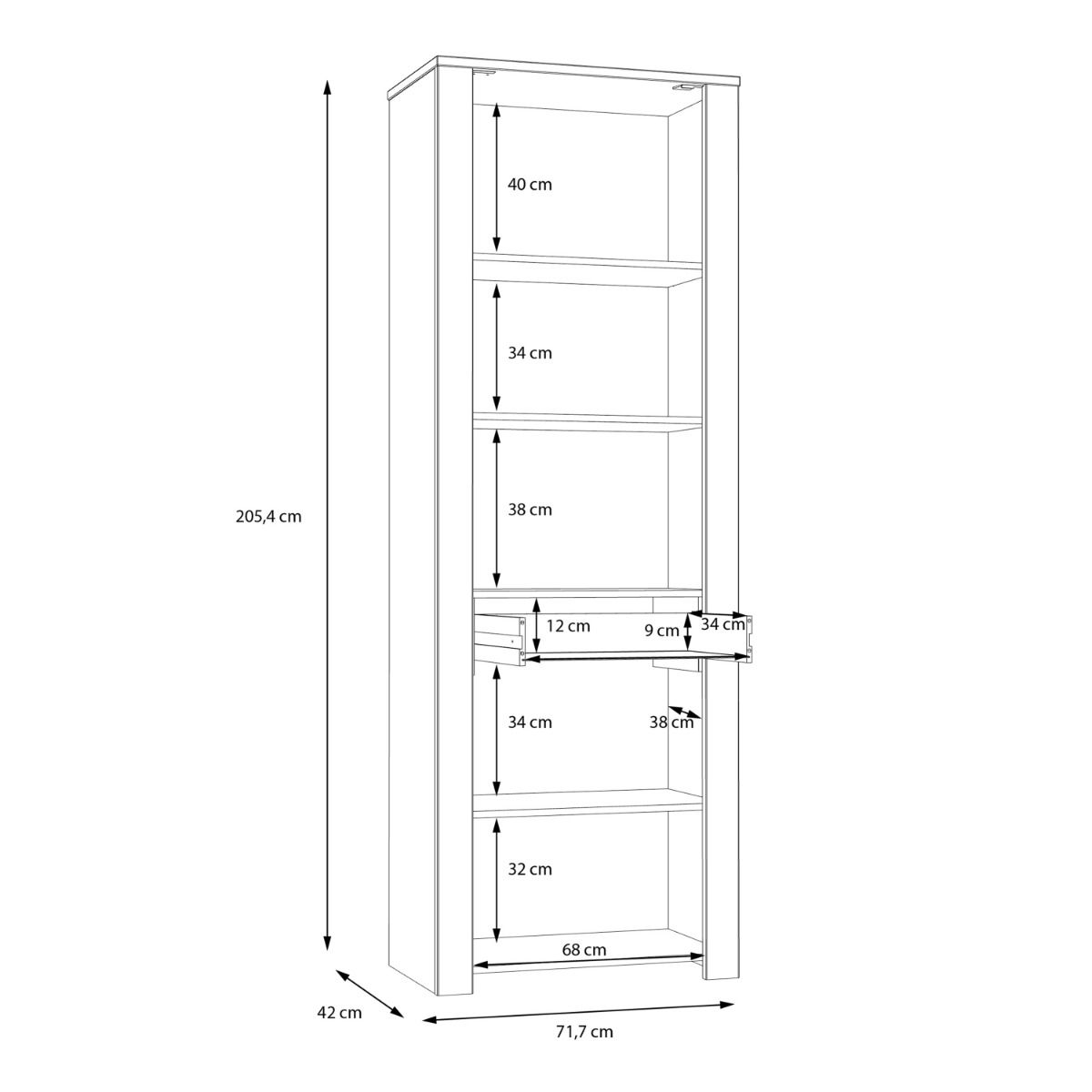 Wooden Display Cabinet Narrow With 2 Doors 1 Drawer And LED Lights - Bohol
