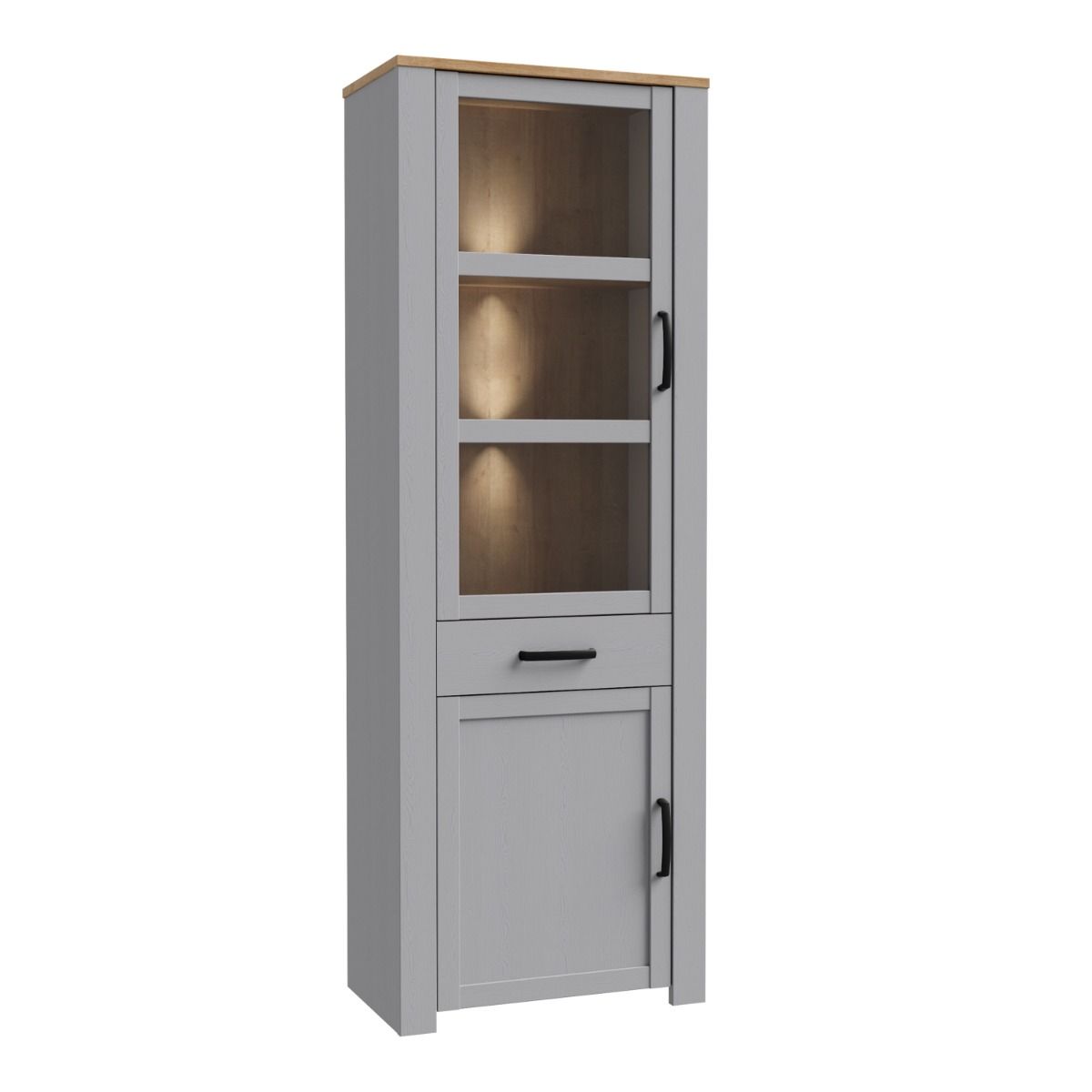 Wooden Display Cabinet Narrow With 2 Doors 1 Drawer And LED Lights - Bohol
