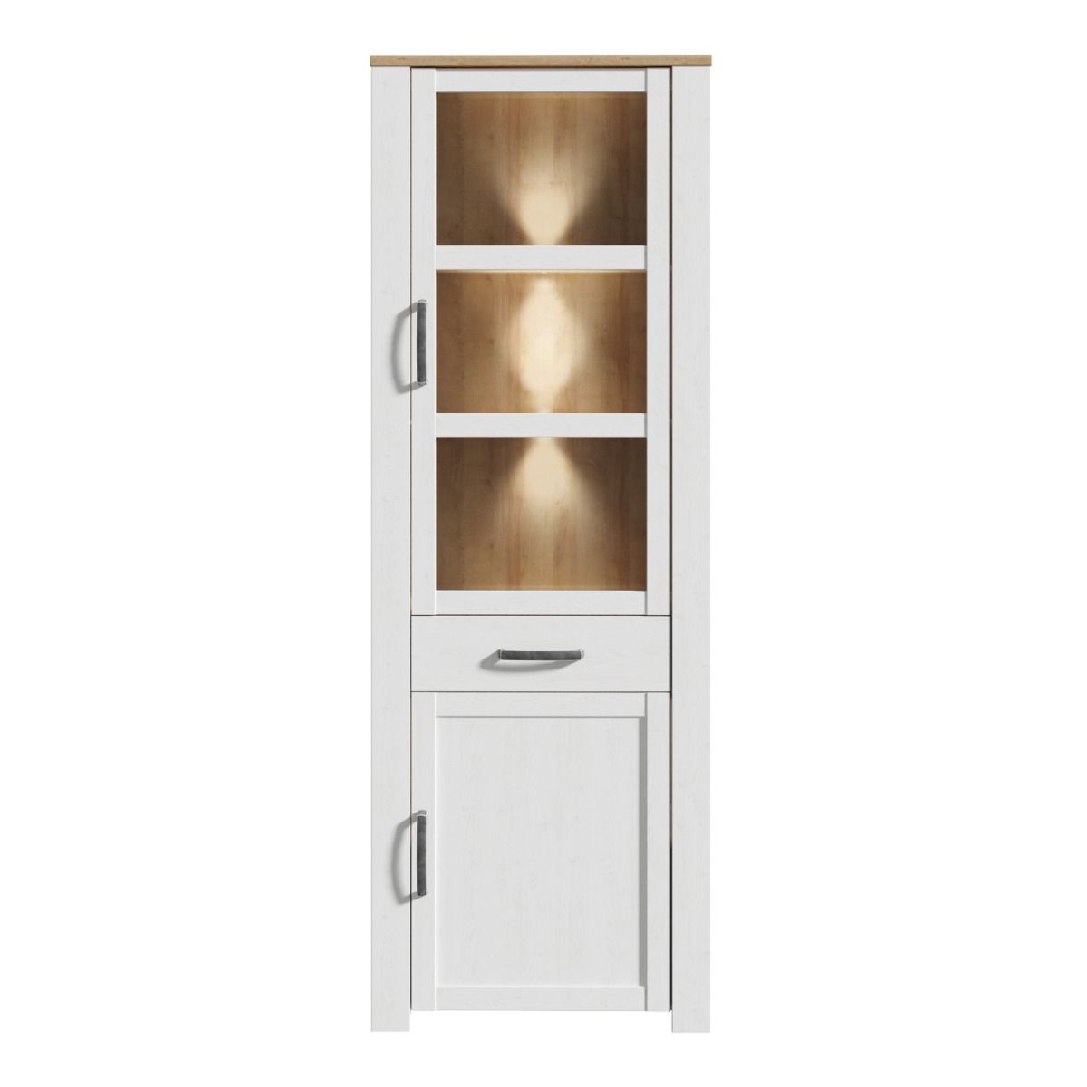 Wooden Display Cabinet Narrow With 2 Doors 1 Drawer And LED Lights - Bohol