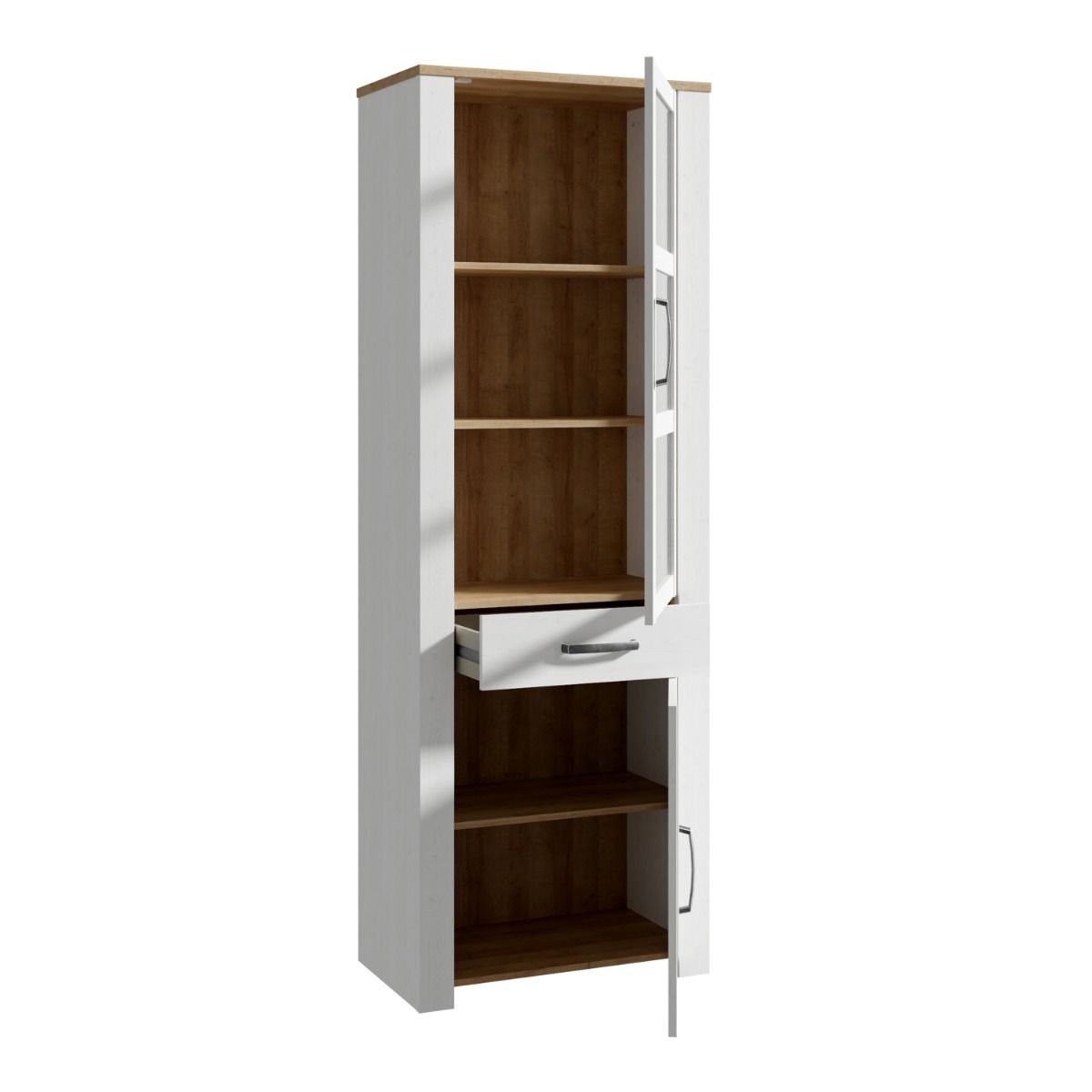Wooden Display Cabinet Narrow With 2 Doors 1 Drawer And LED Lights - Bohol