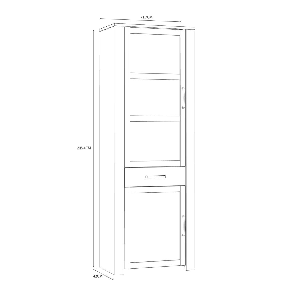 Wooden Display Cabinet Narrow With 2 Doors 1 Drawer And LED Lights - Bohol