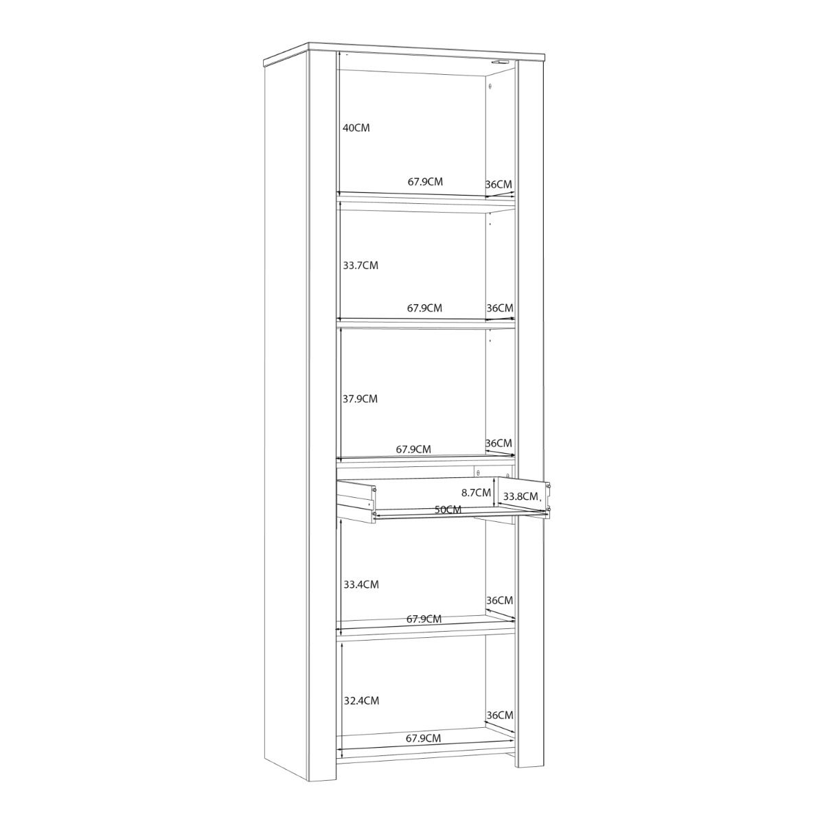 Wooden Display Cabinet Narrow With 2 Doors 1 Drawer And LED Lights - Bohol