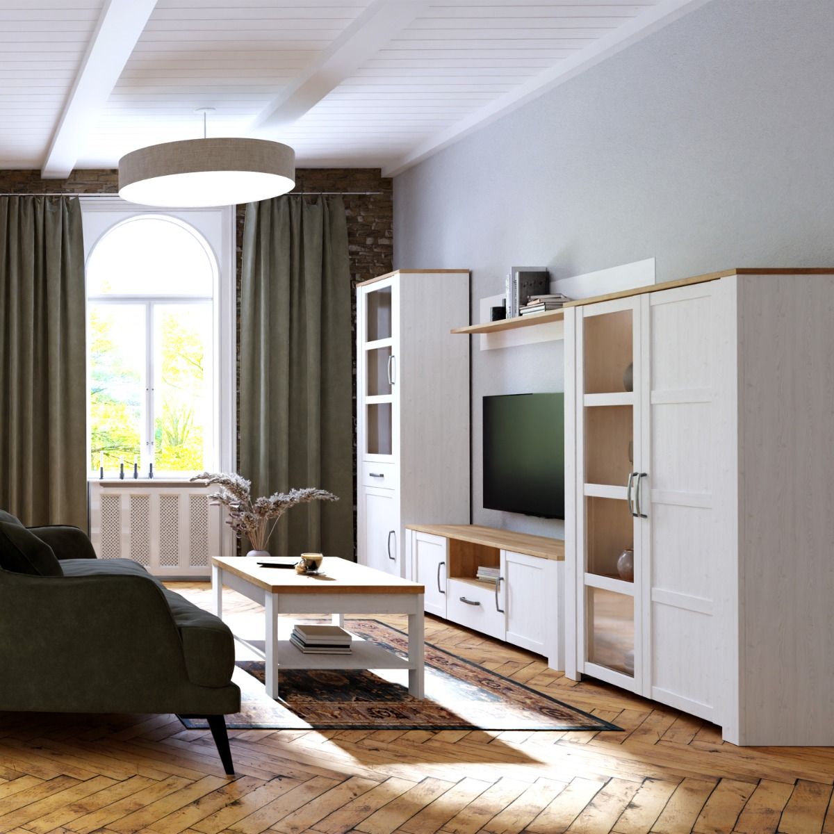 Wooden Display Cabinet Narrow With 2 Doors 1 Drawer And LED Lights - Bohol