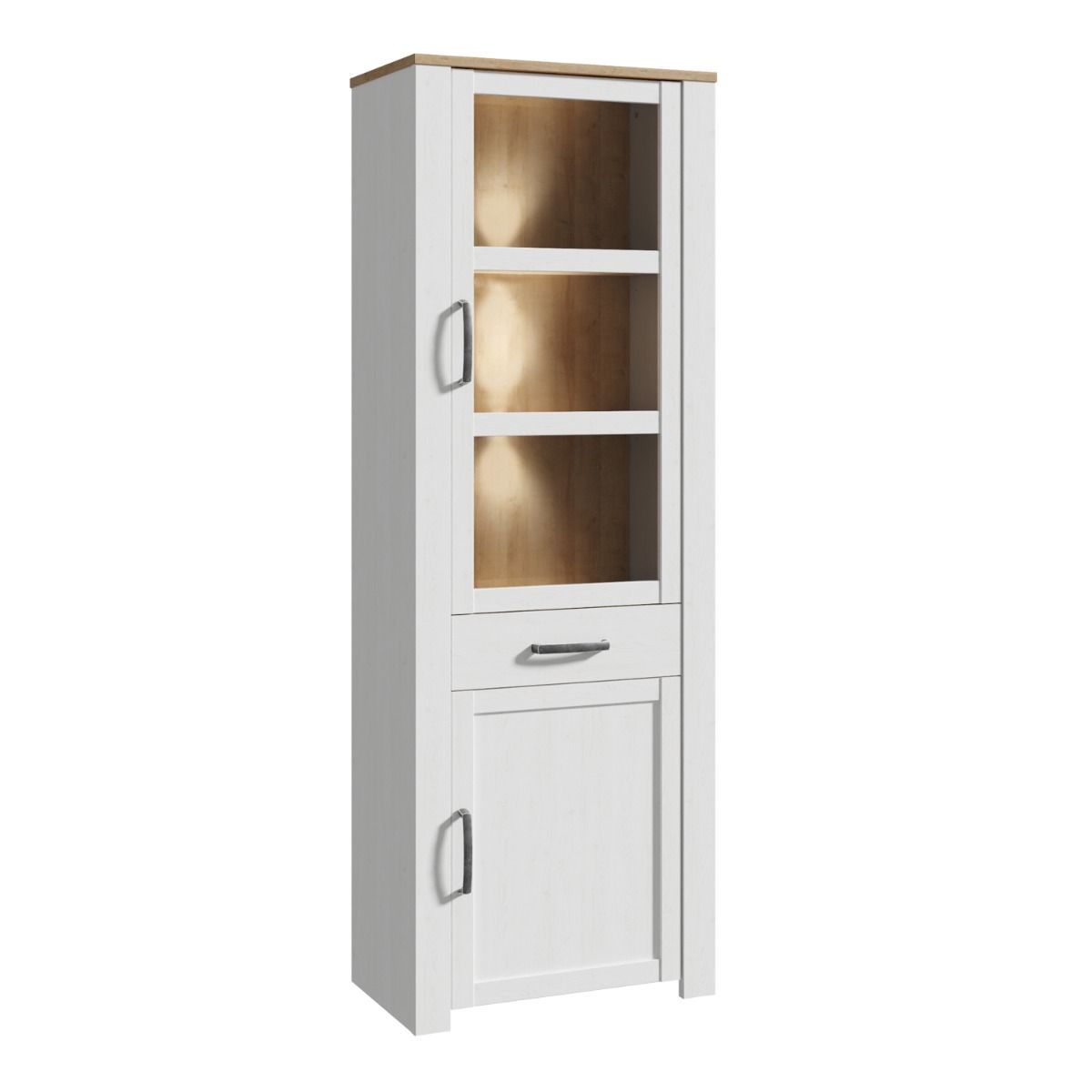 Wooden Display Cabinet Narrow With 2 Doors 1 Drawer And LED Lights - Bohol