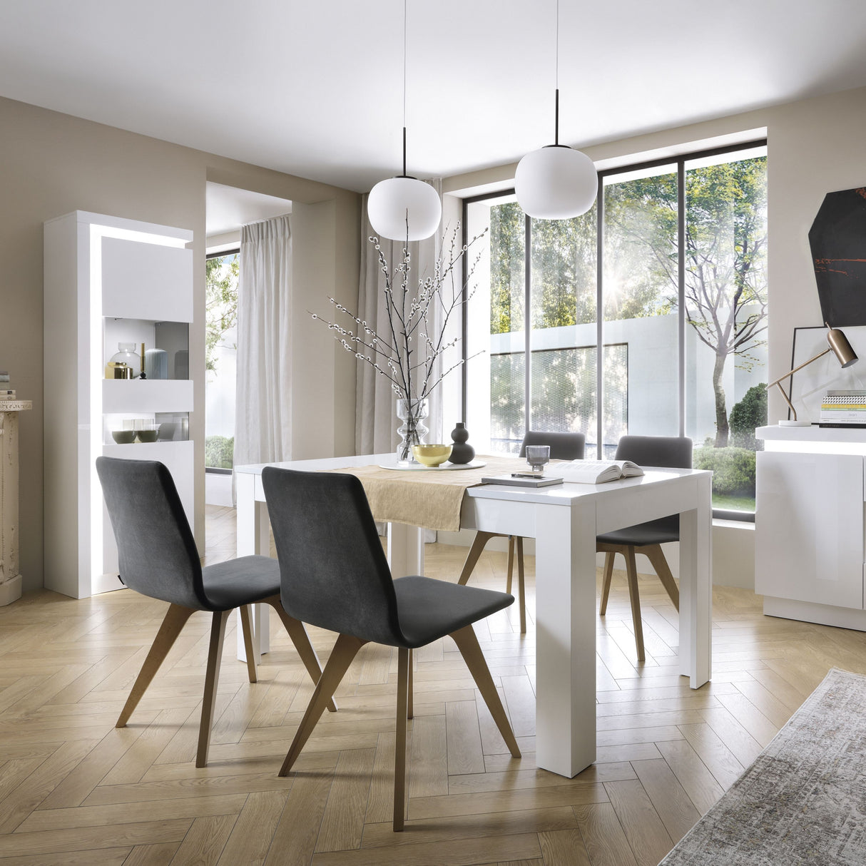 Wooden Display Cabinet Right Handed With 1 Smoky Glazed Door And LED Lights - Lyon