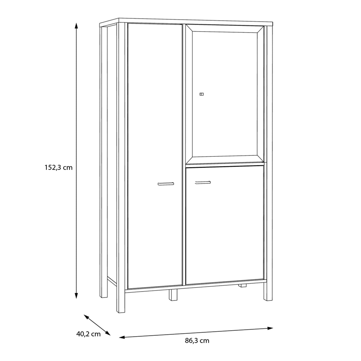 Wooden Display Cabinet Small With 3 Doors - High Rock