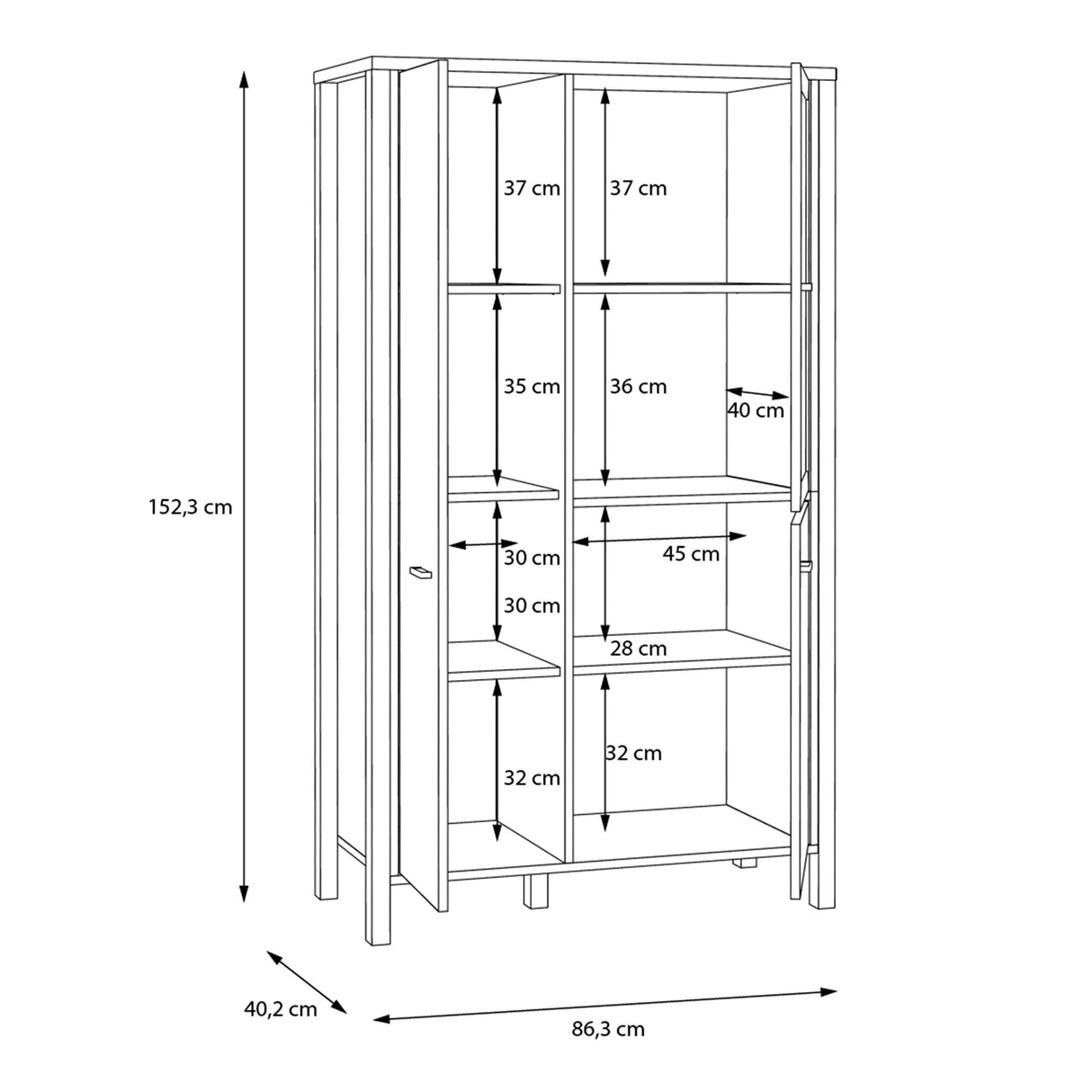 Wooden Display Cabinet Small With 3 Doors - High Rock