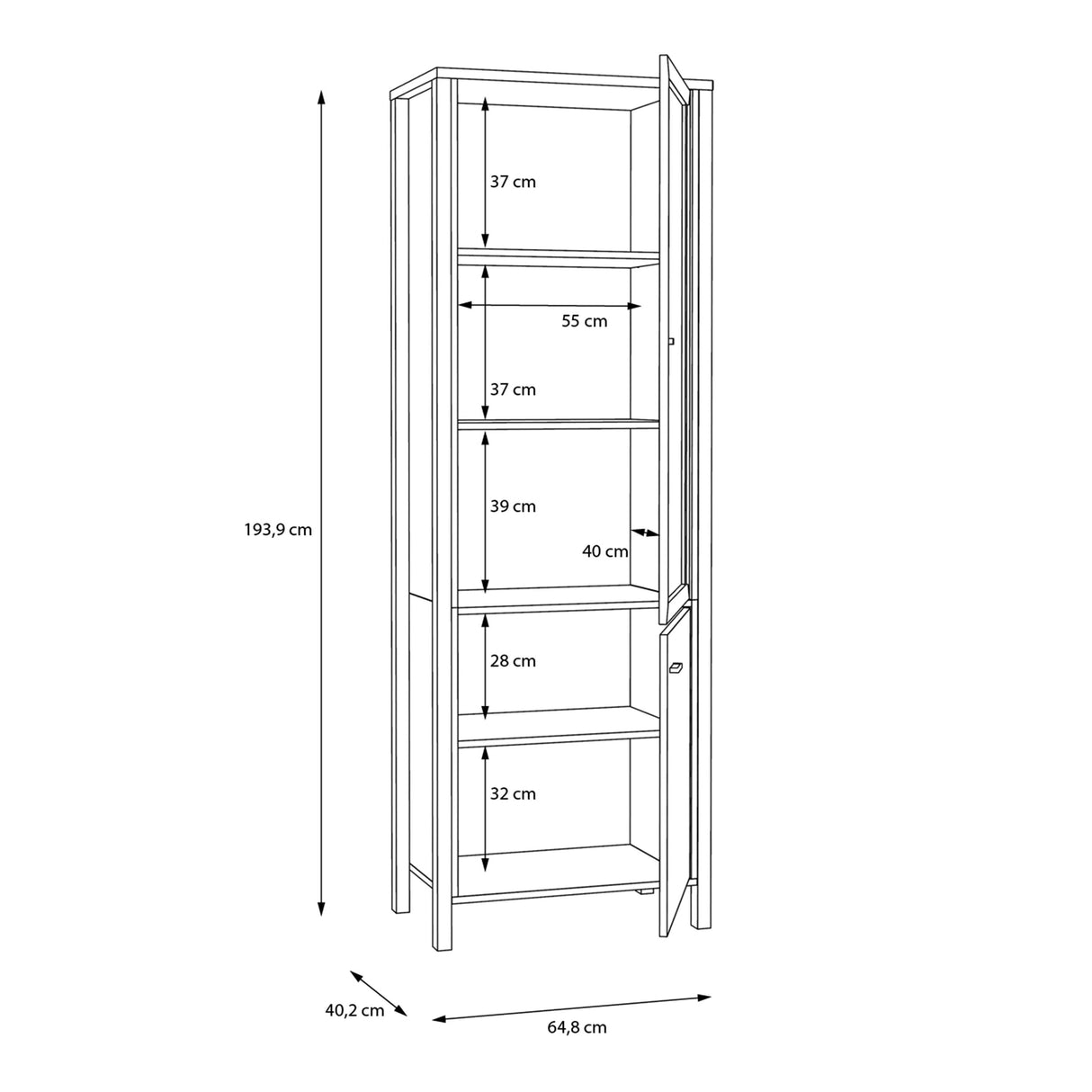 Wooden Display Cabinet Tall With 2 Doors - High Rock