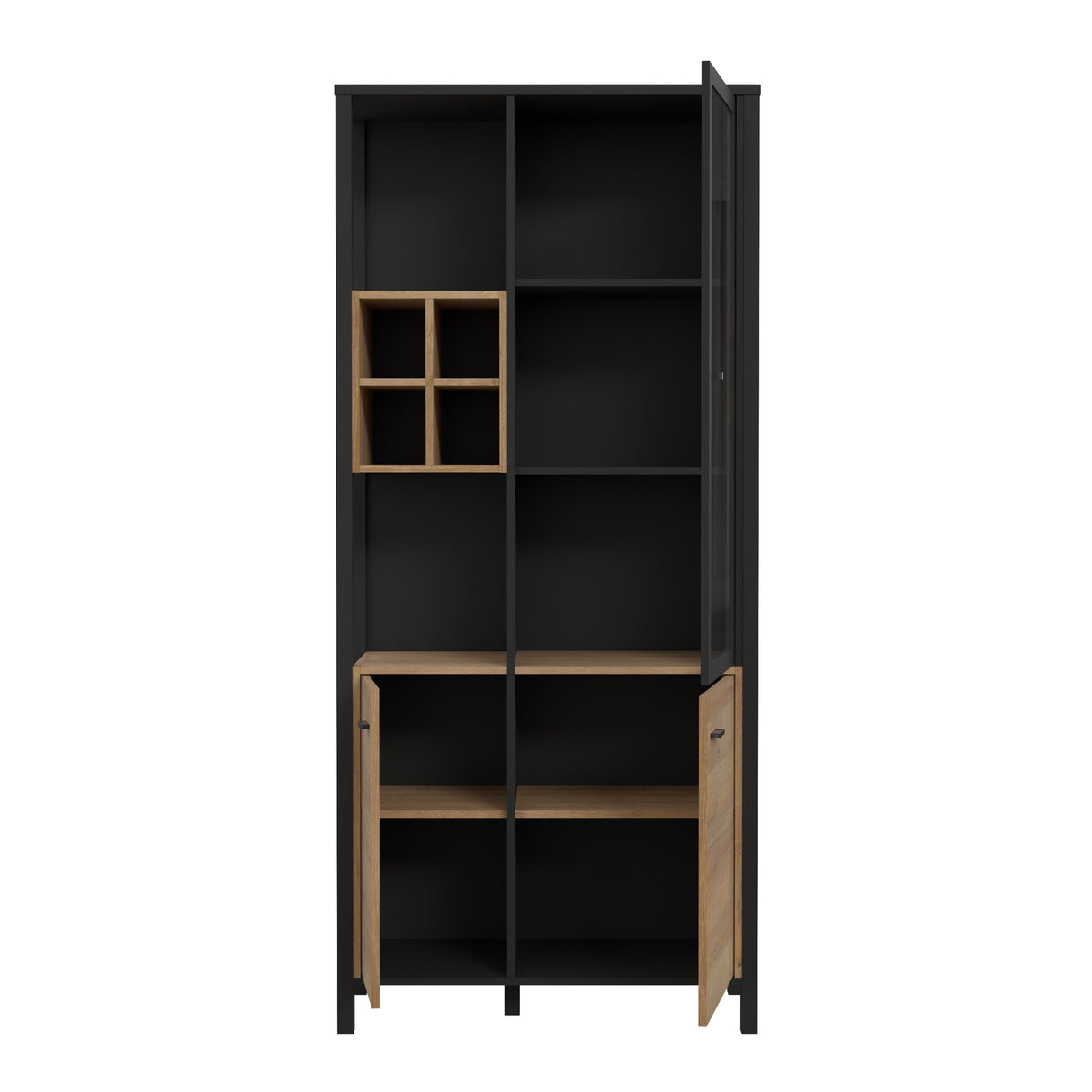 Wooden Display Cabinet Tall With 3 Doors And Wine Rack - High Rock
