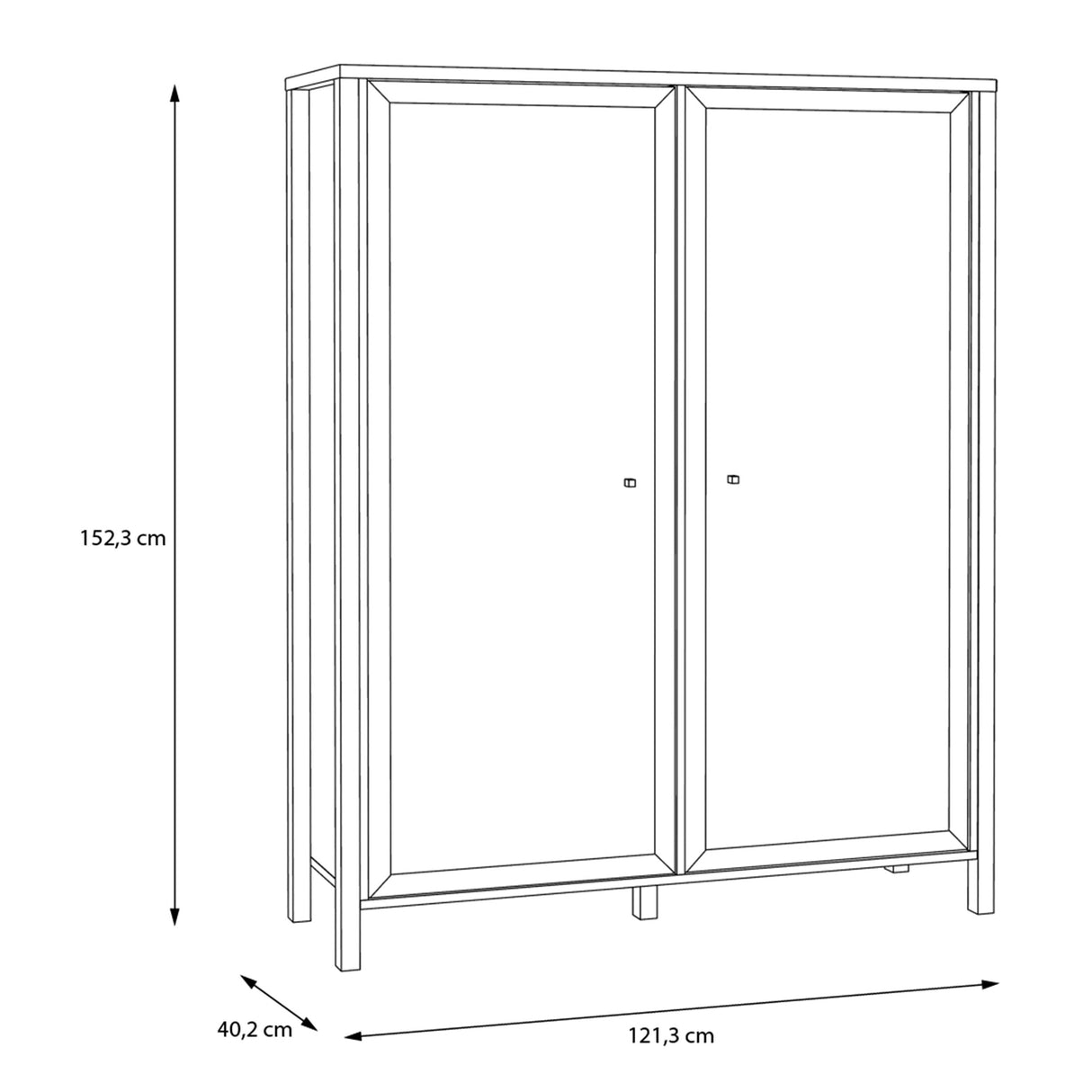 Wooden Display Cabinet Wide With 2 Glass Doors - High Rock