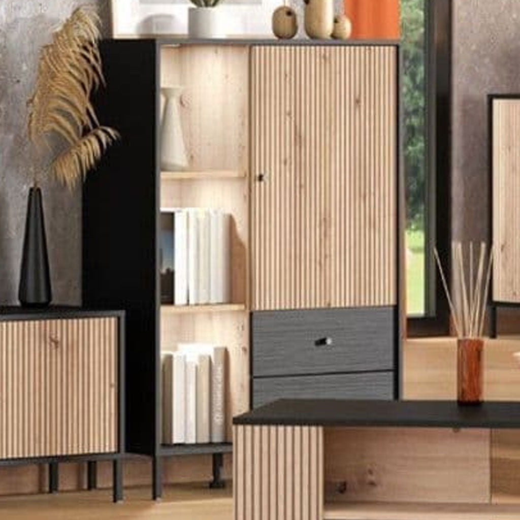 Wooden Display Cabinet With 1 Door And 2 Drawers - Clinton