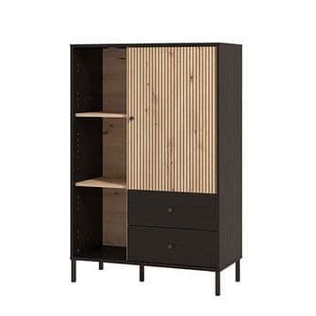 Wooden Display Cabinet With 1 Door And 2 Drawers - Clinton