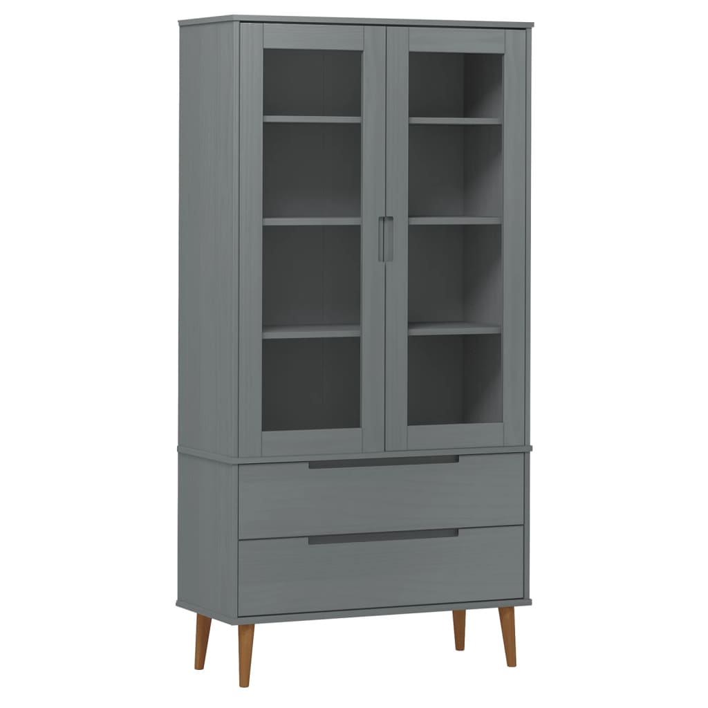 Wooden Display Cabinet With 2 Glass Doors And 2 Drawers - Molde