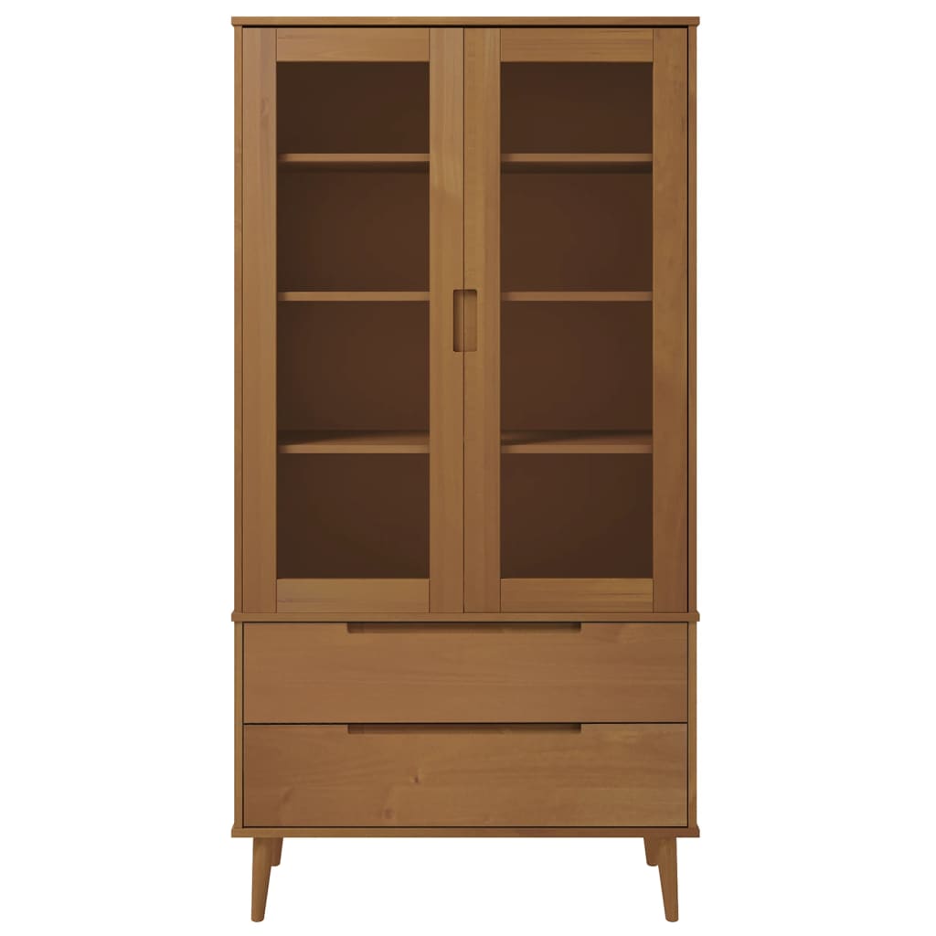 Wooden Display Cabinet With 2 Glass Doors And 2 Drawers - Molde