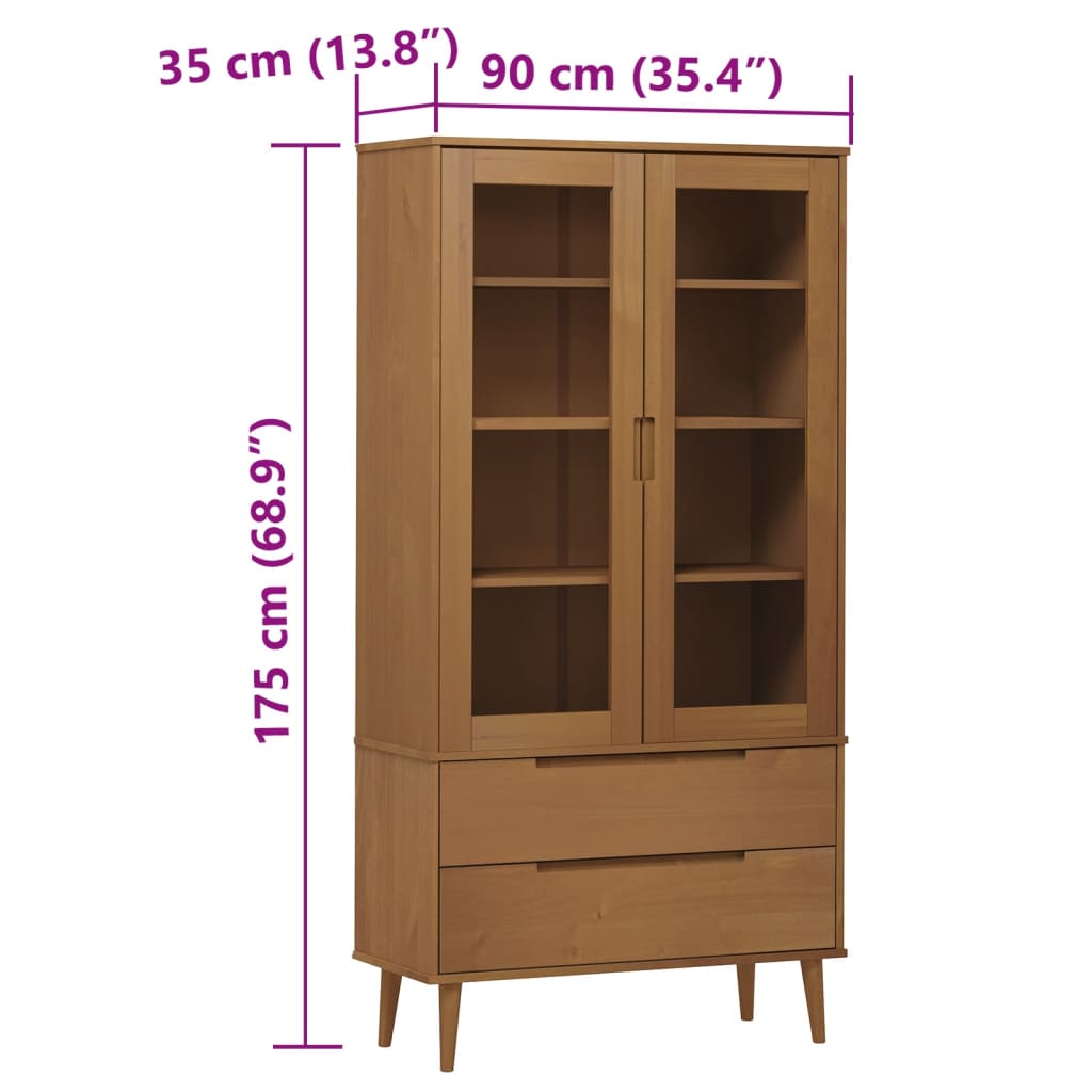 Wooden Display Cabinet With 2 Glass Doors And 2 Drawers - Molde