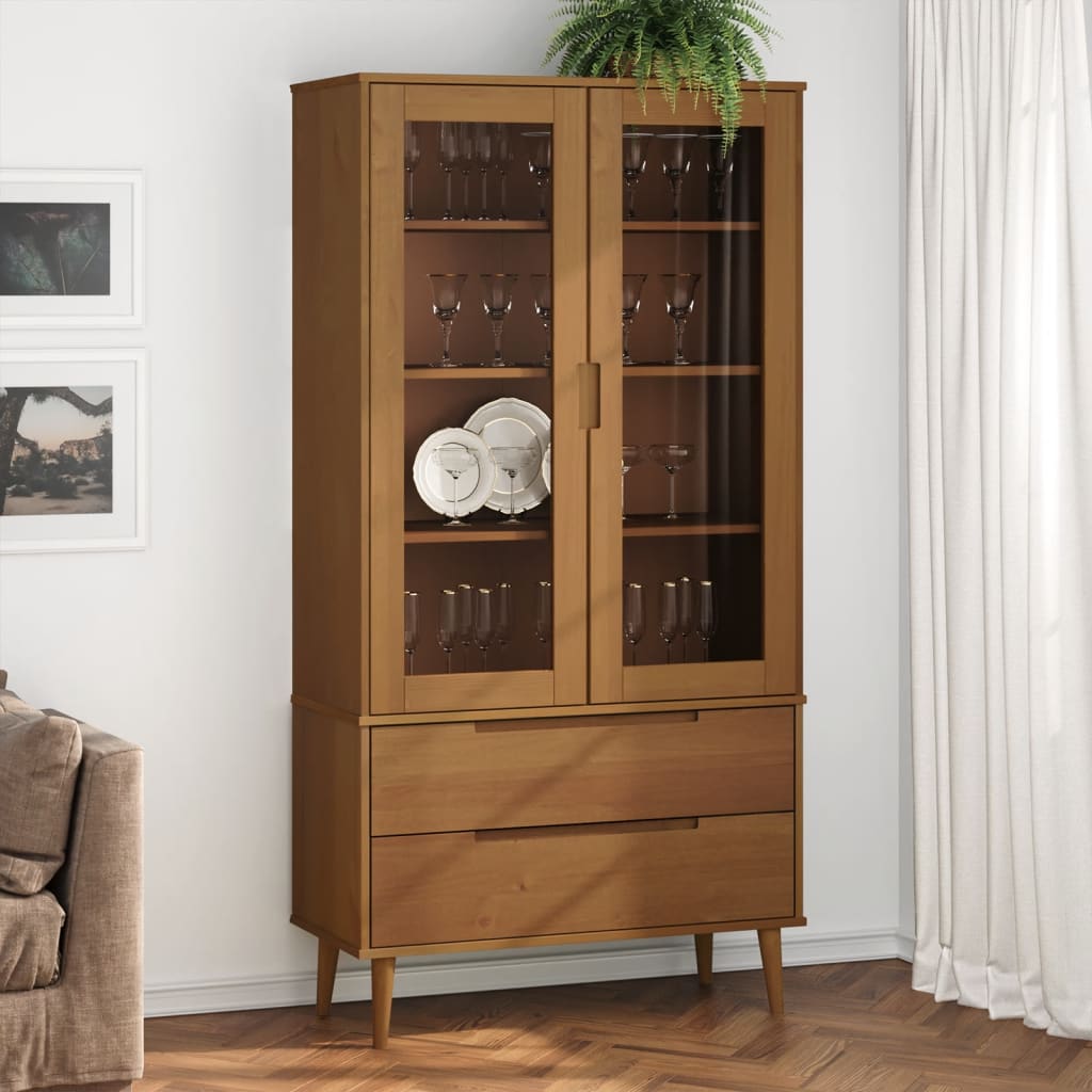 Wooden Display Cabinet With 2 Glass Doors And 2 Drawers - Molde