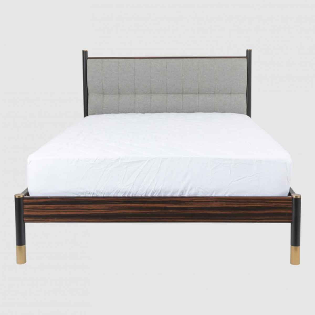 Wooden Double Bed 147.6cm Wide With Grey Fabric Headboard - Bali