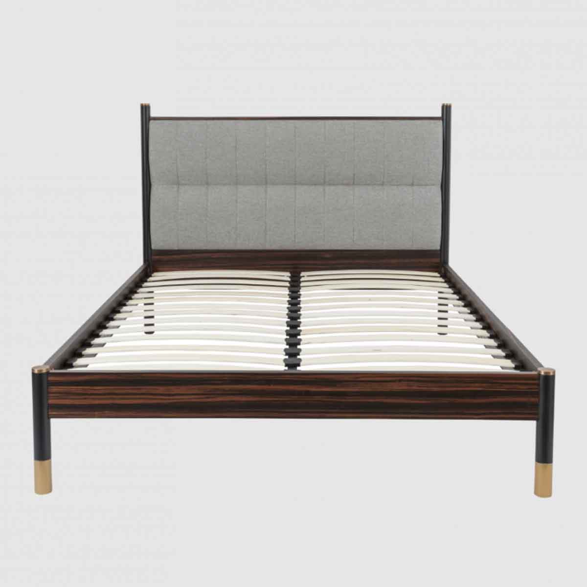 Wooden Double Bed 147.6cm Wide With Grey Fabric Headboard - Bali