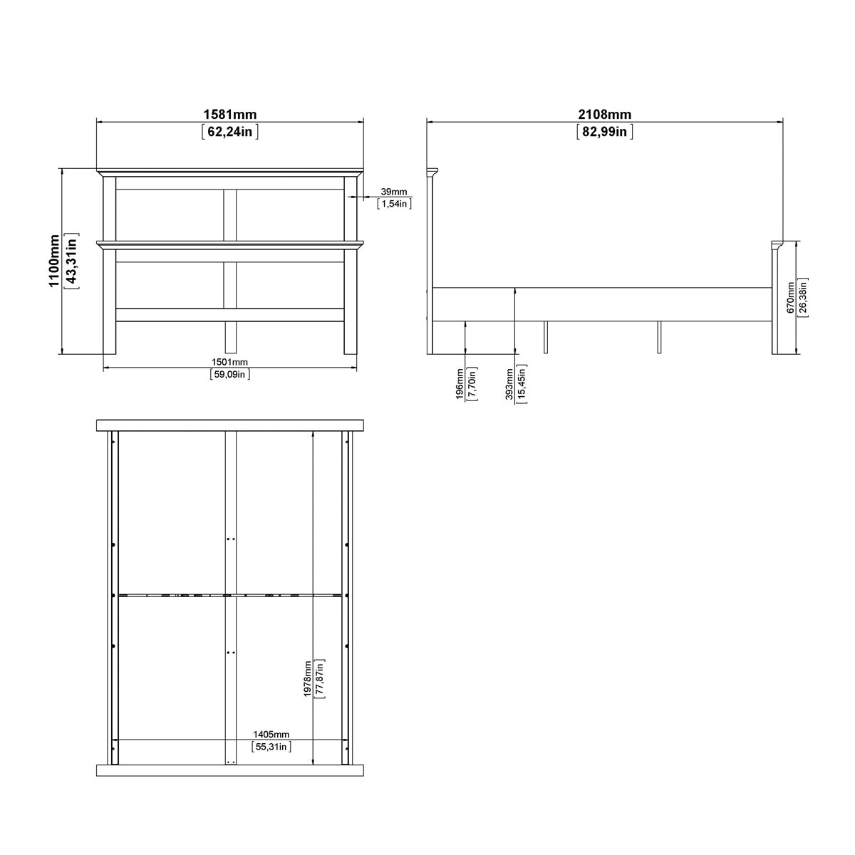 Wooden Double Bed Classic - Paris