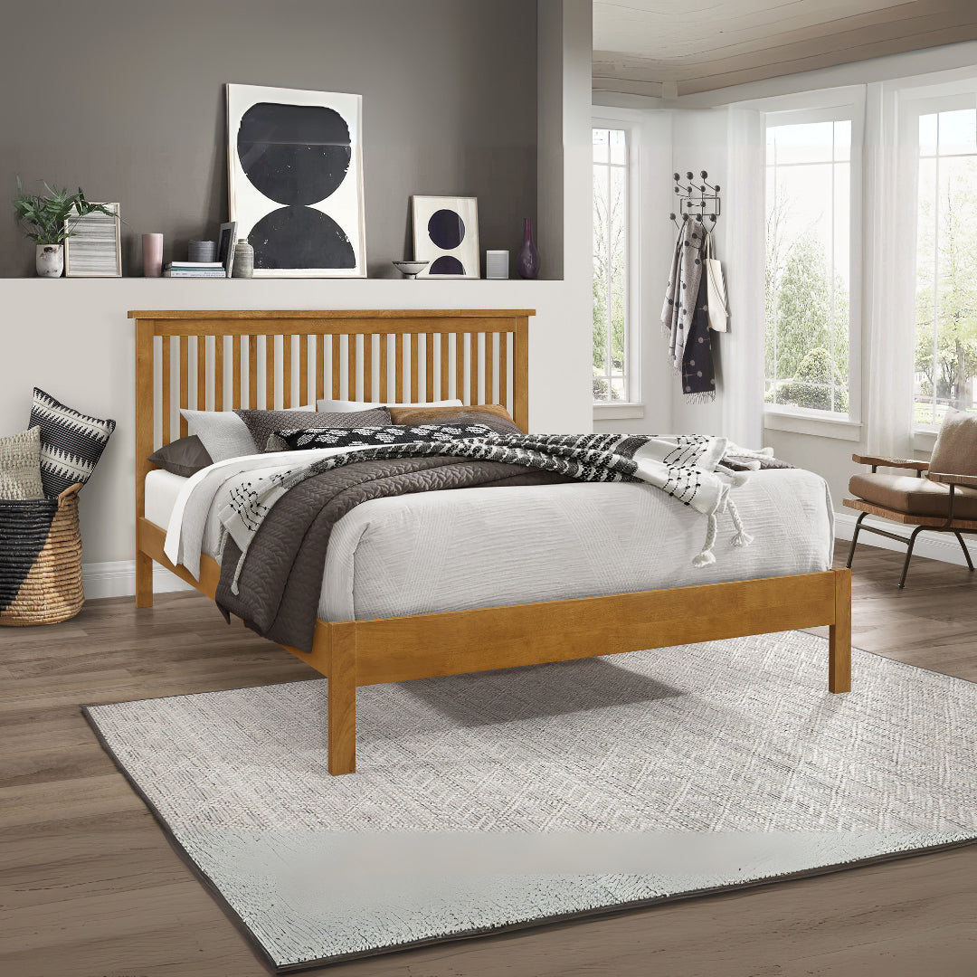 Wooden Double Bed With Sprung Slatted Base - Ascot