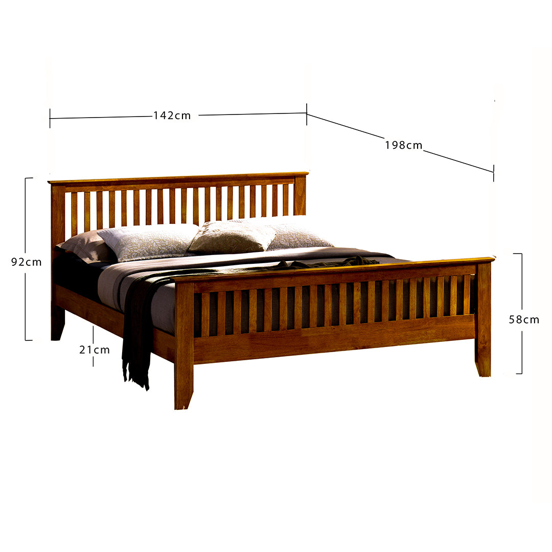 Wooden Double Bed With Sprung Slatted Base - Turin