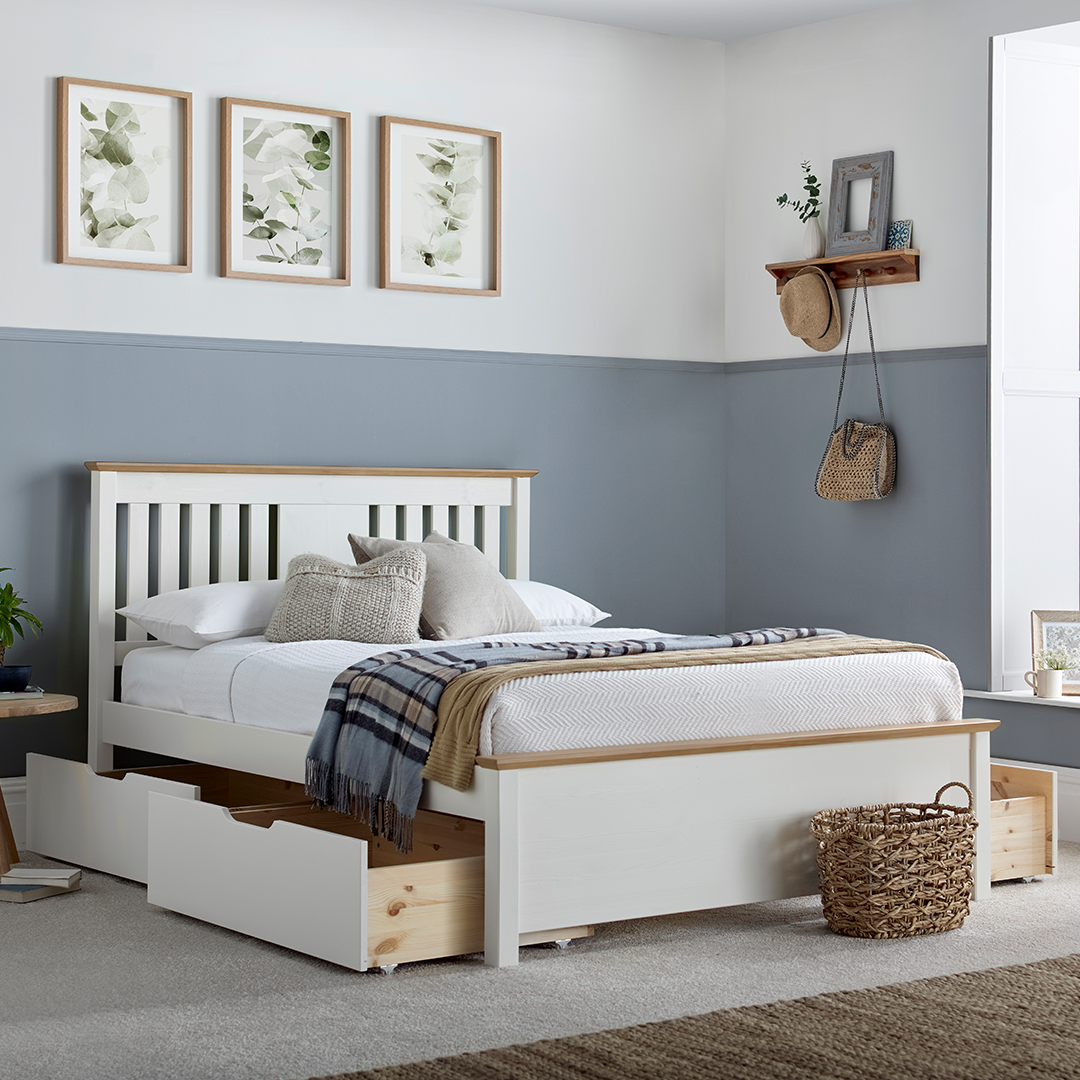 Wooden Double Bed With Under-Bed Storage Drawers - Chester
