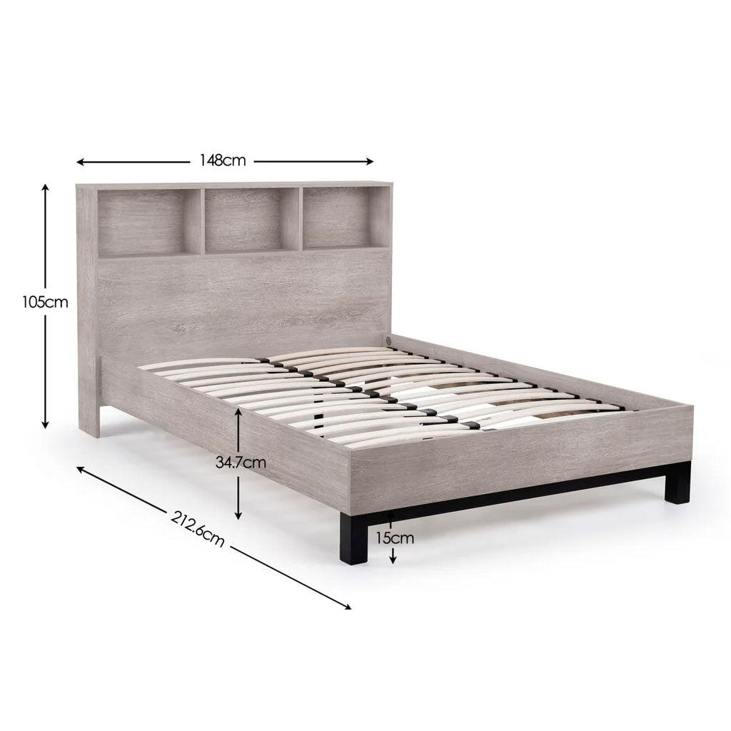 Wooden Double Bed With Bookcase - Bali