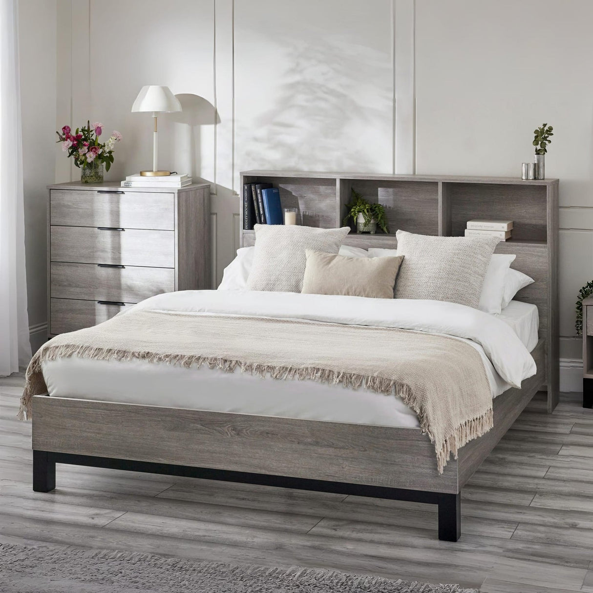 Wooden Double Bed With Bookcase - Bali