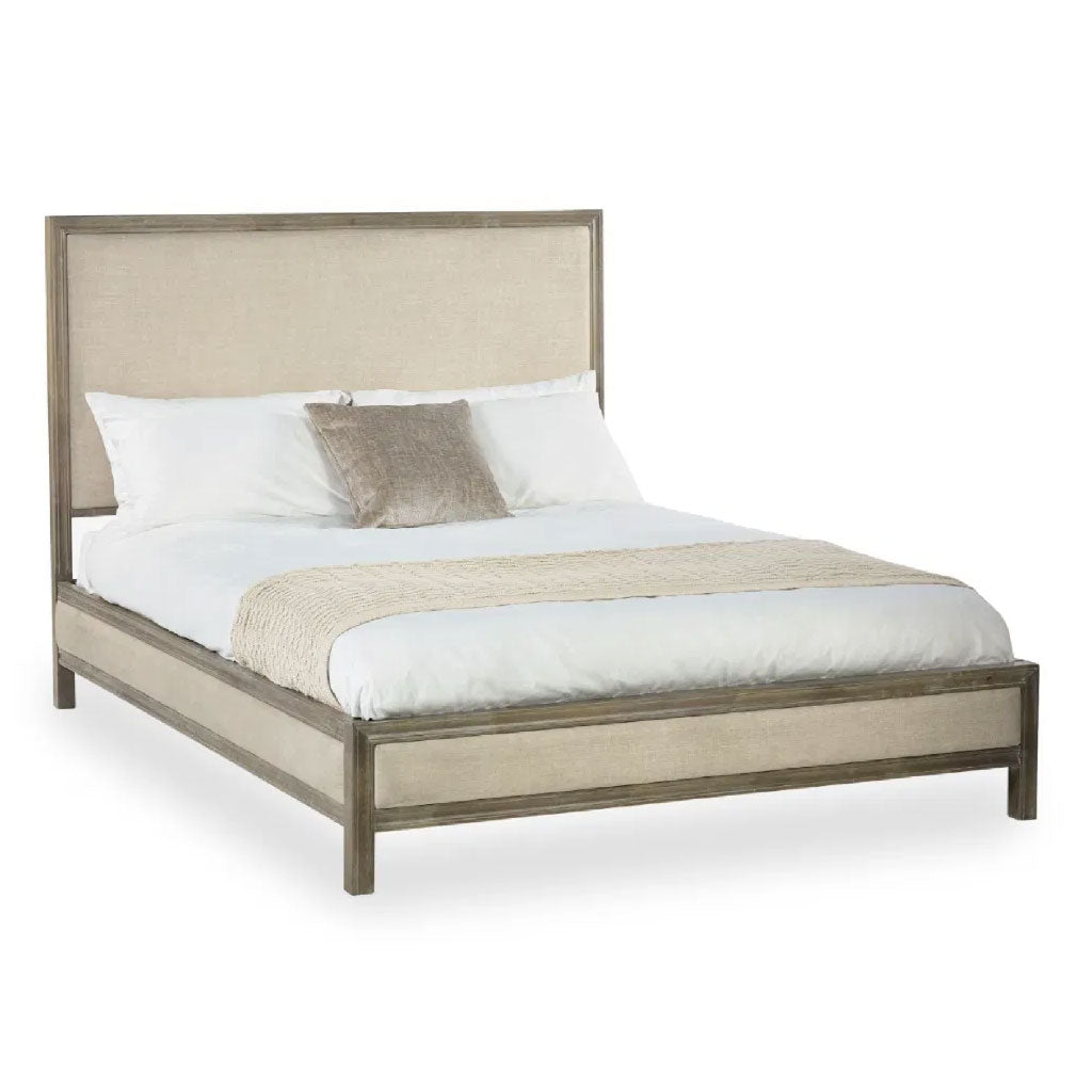 Wooden Double Bed With Fabric Headboard - Lucie