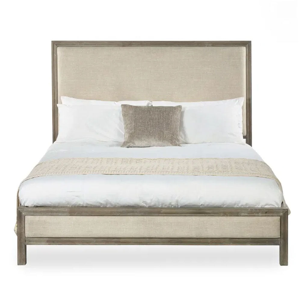 Wooden Double Bed With Fabric Headboard - Lucie