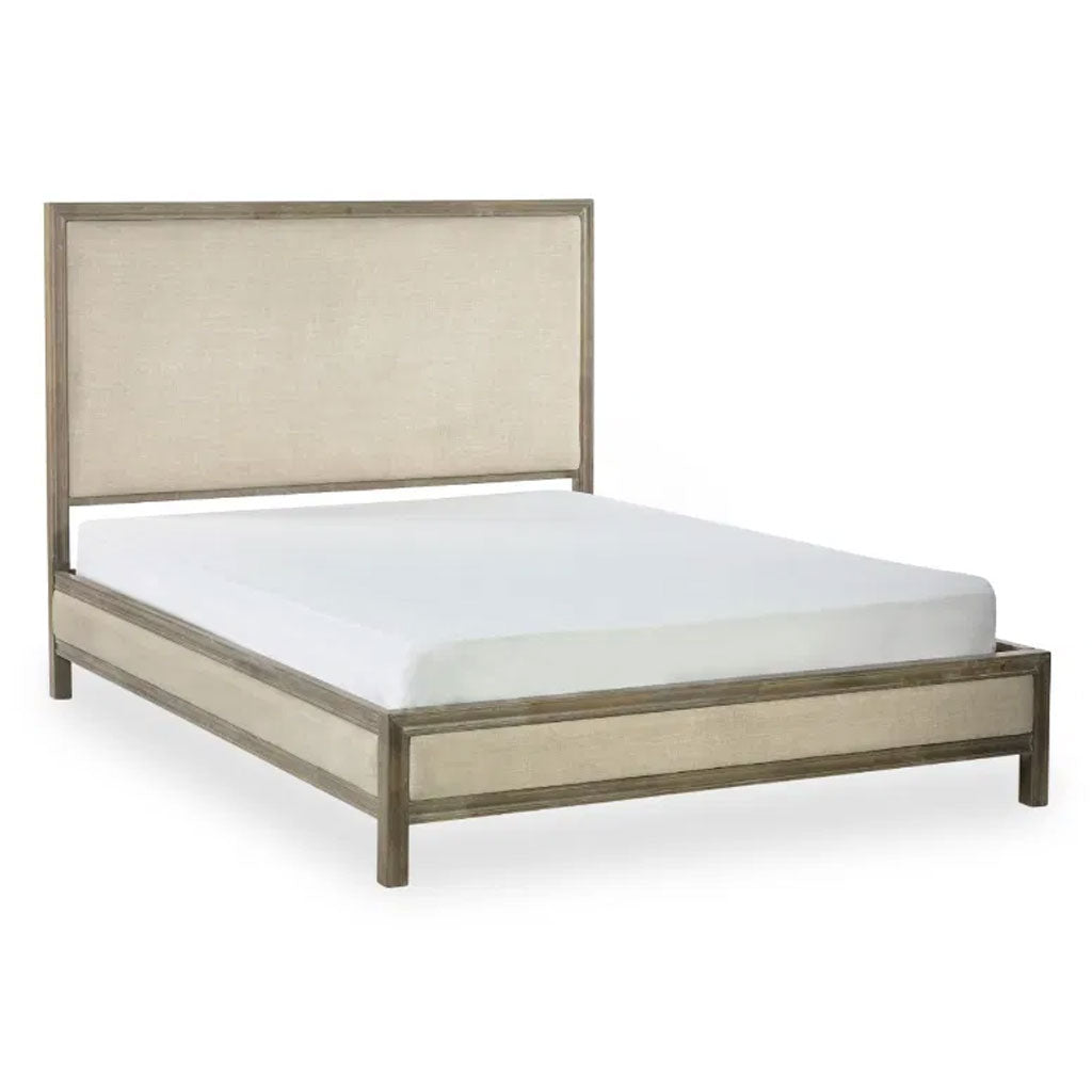Wooden Double Bed With Fabric Headboard - Lucie