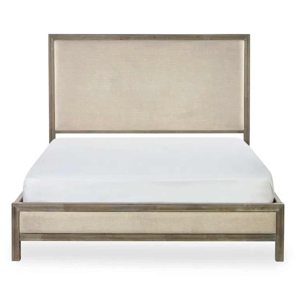 Wooden Double Bed With Fabric Headboard - Lucie