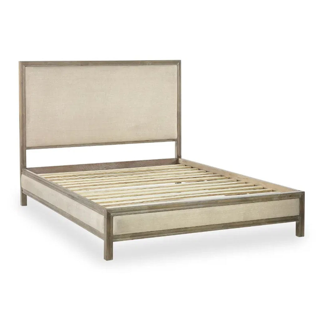 Wooden Double Bed With Fabric Headboard - Lucie
