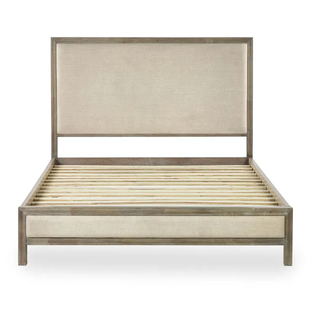 Wooden Double Bed With Fabric Headboard - Lucie