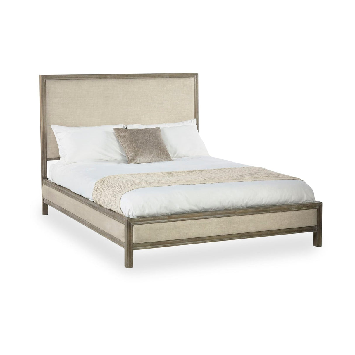 Wooden Double Bed With Fabric Headboard - Lucie