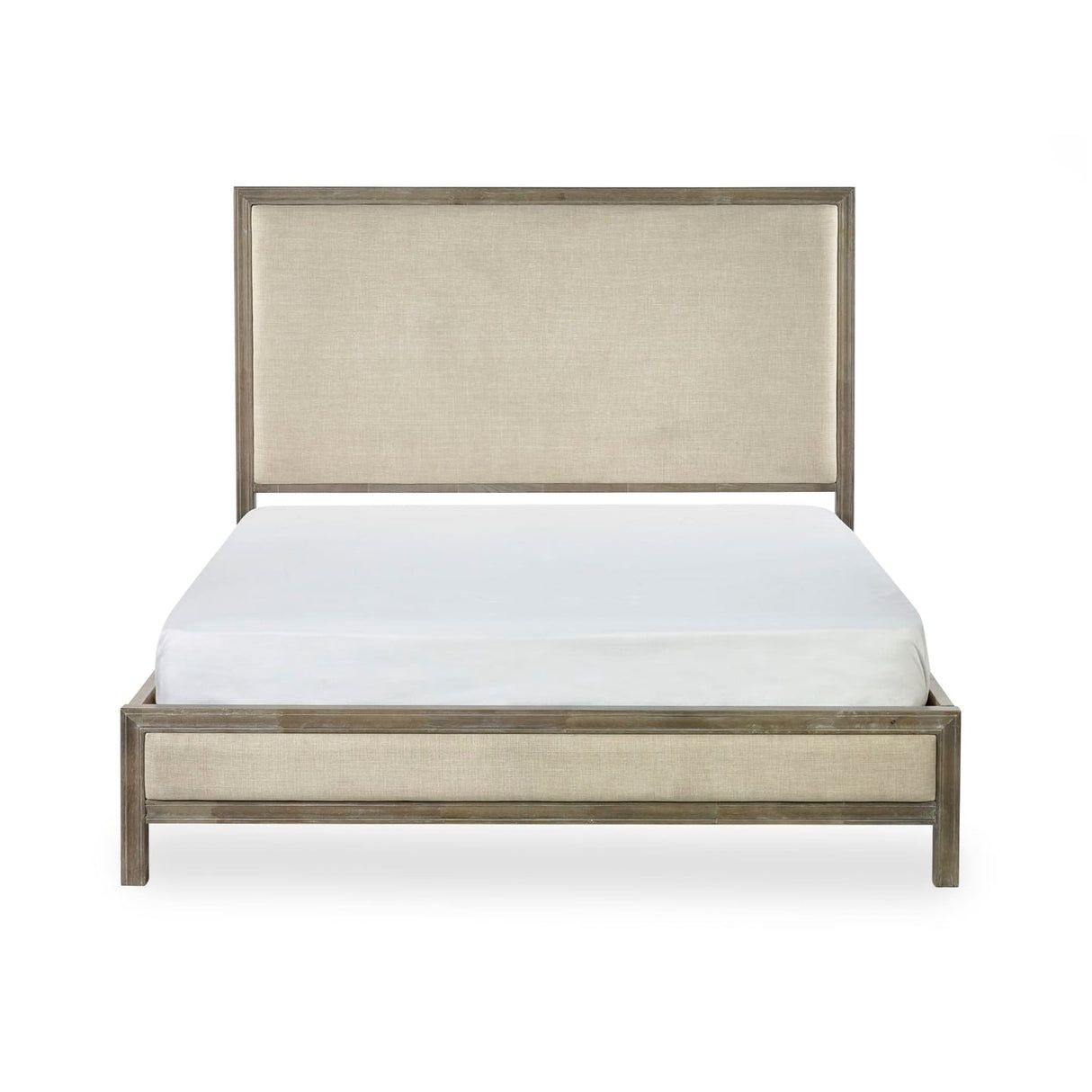 Wooden Double Bed With Fabric Headboard - Lucie