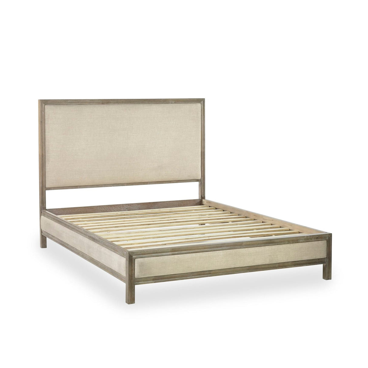 Wooden Double Bed With Fabric Headboard - Lucie