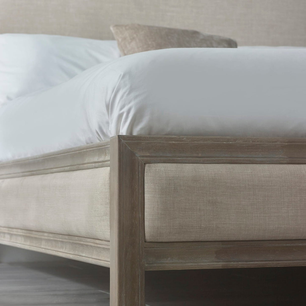 Wooden Double Bed With Fabric Headboard - Lucie