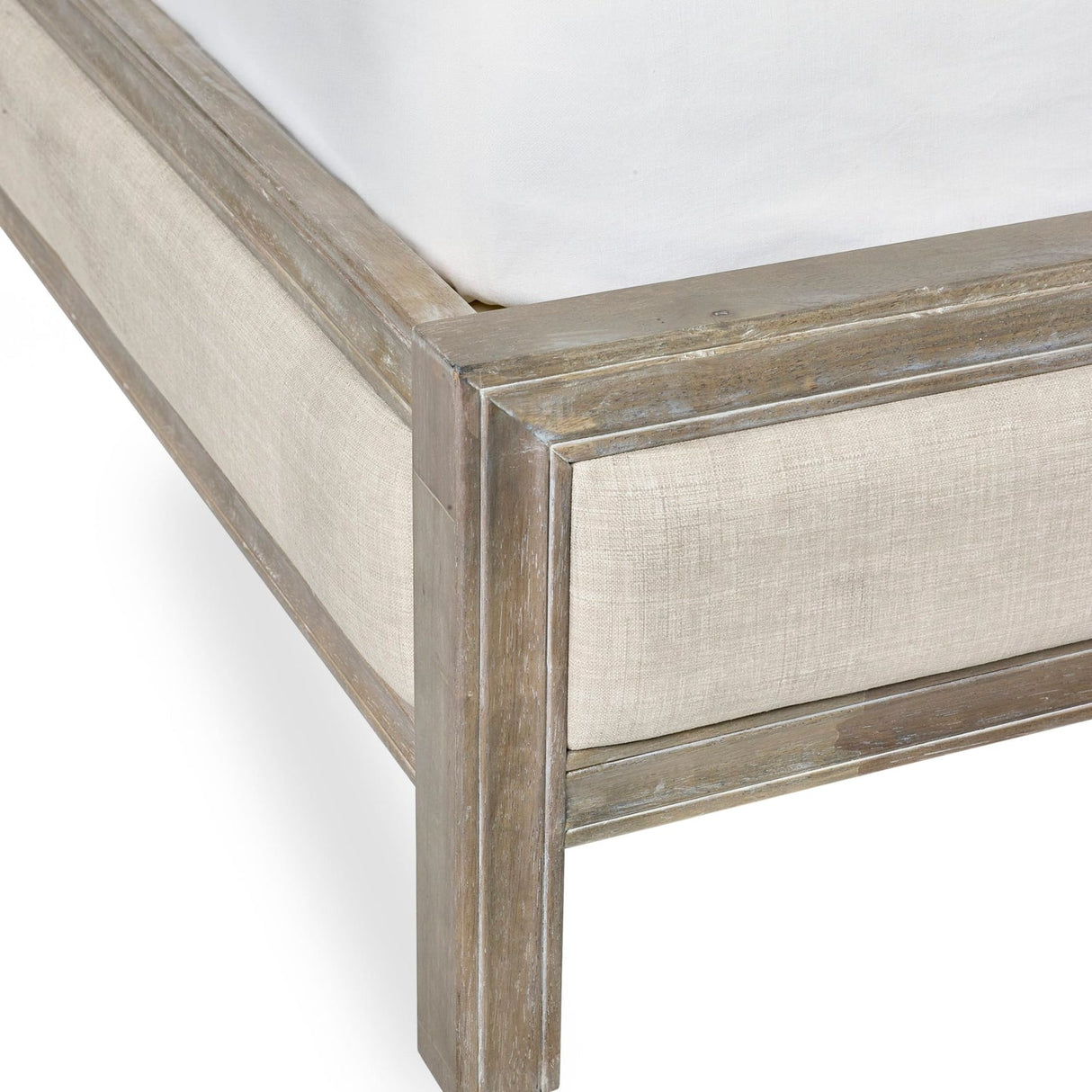 Wooden Double Bed With Fabric Headboard - Lucie