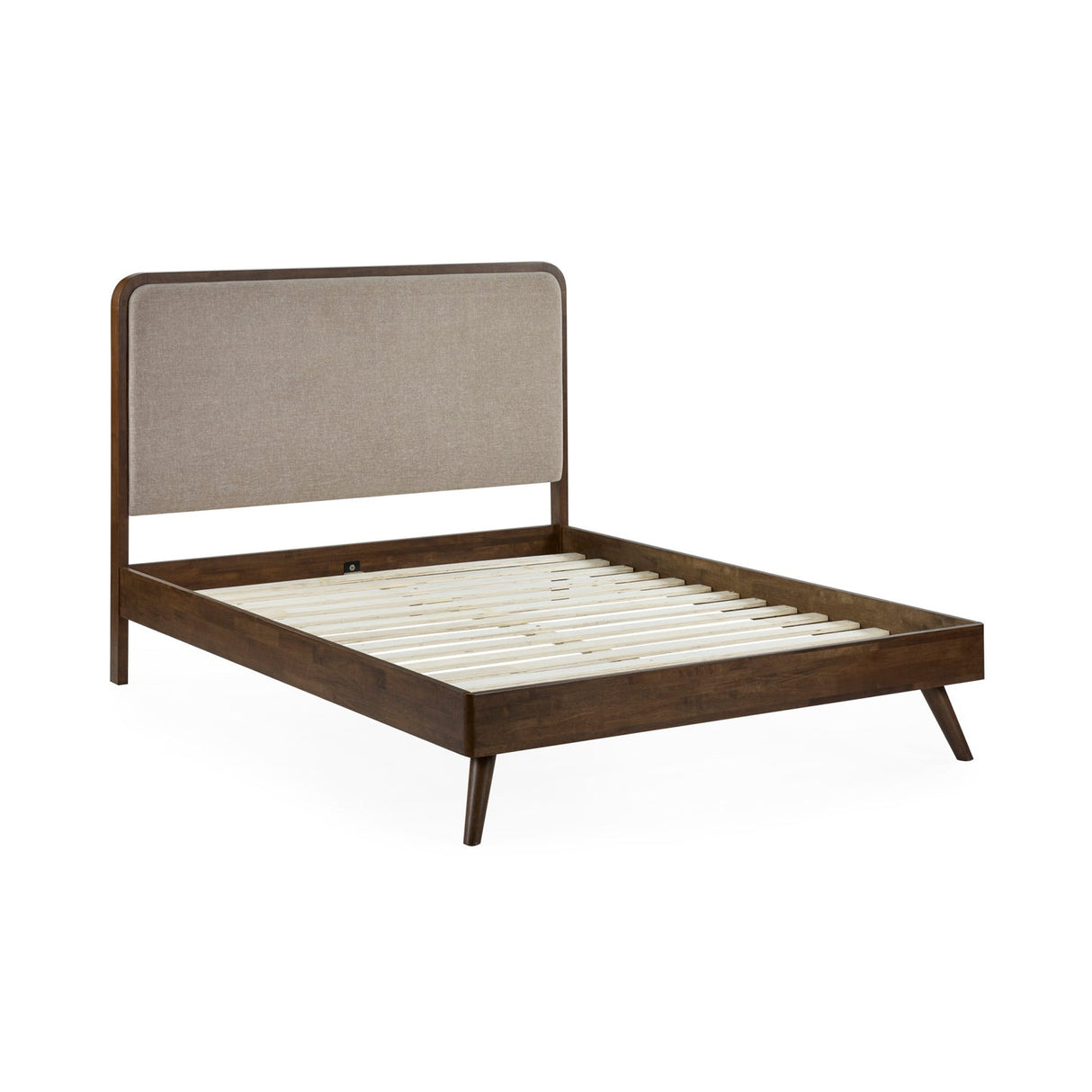 Wooden Double Bed With Grey Chenille Fabric Headboard - Walden