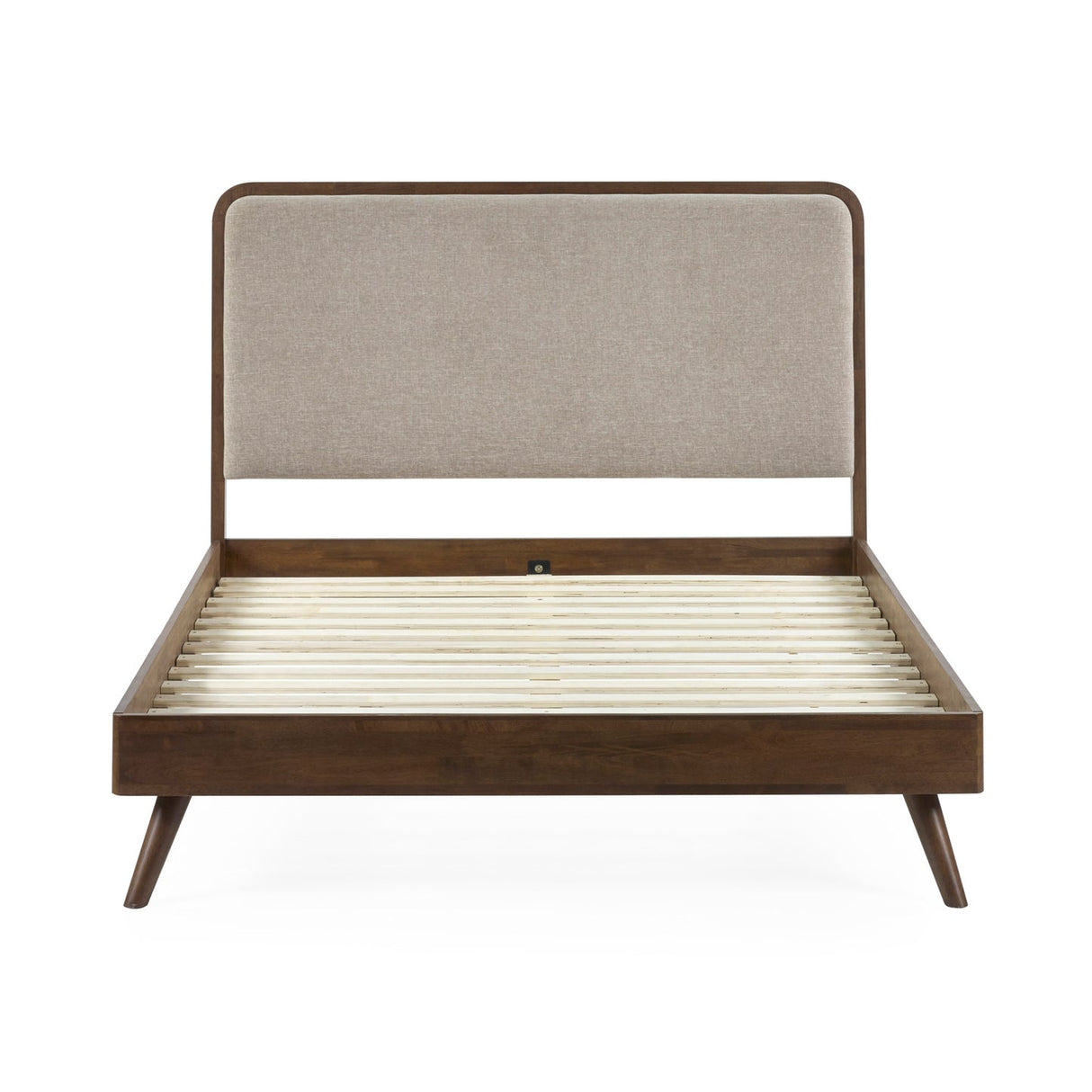 Wooden Double Bed With Grey Chenille Fabric Headboard - Walden