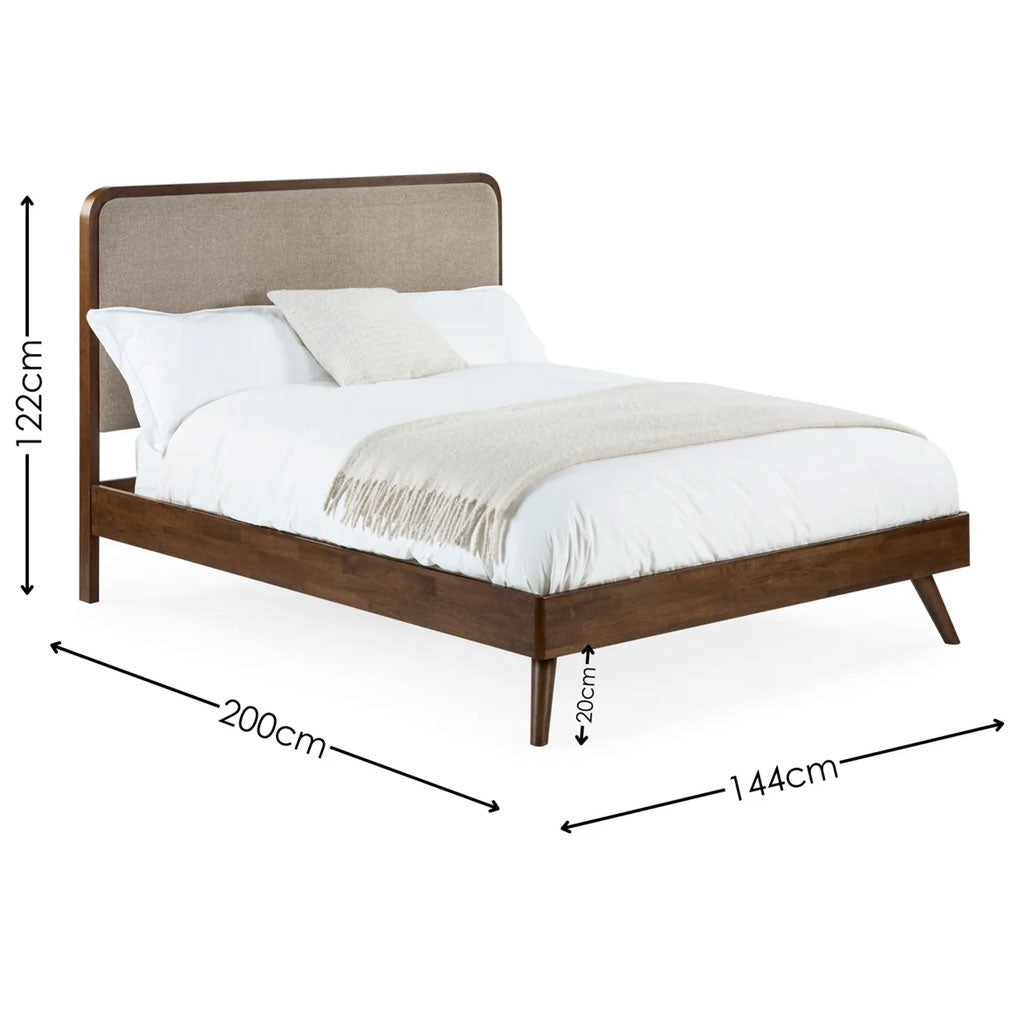 Wooden Double Bed With Grey Chenille Fabric Headboard - Walden