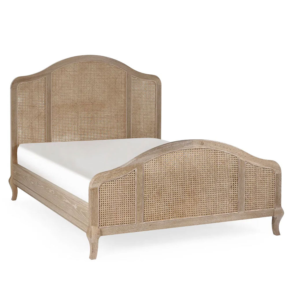 Wooden Double Bed With Rattan Detailing - Fleur