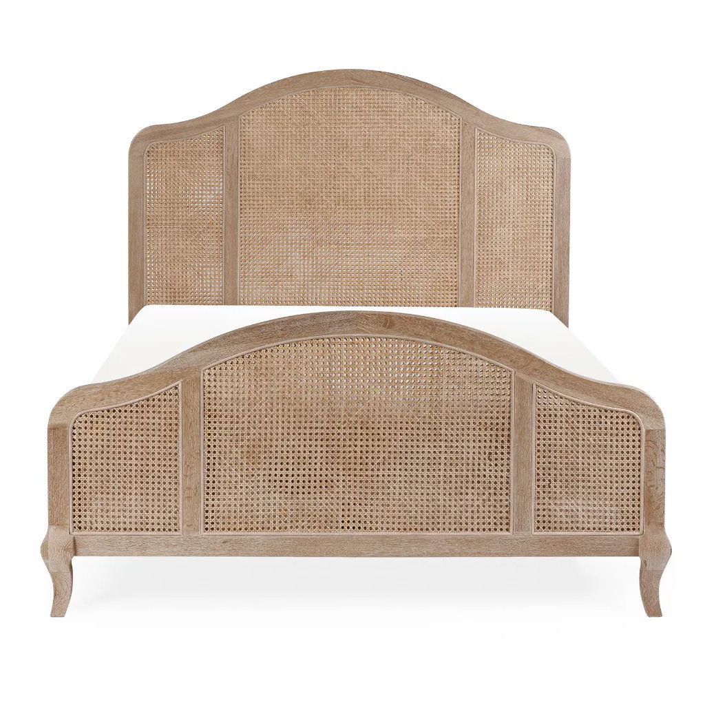 Wooden Double Bed With Rattan Detailing - Fleur