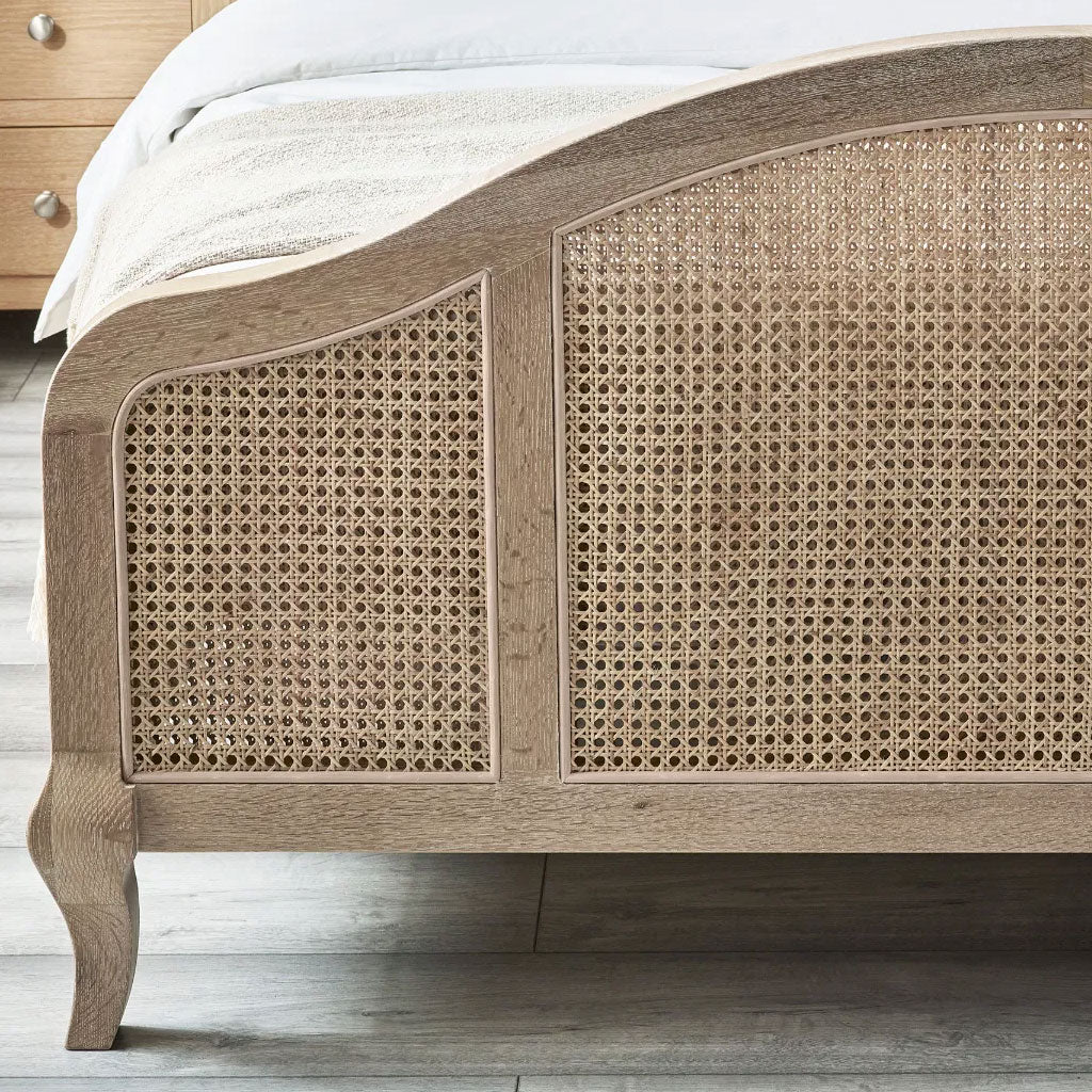 Wooden Double Bed With Rattan Detailing - Fleur